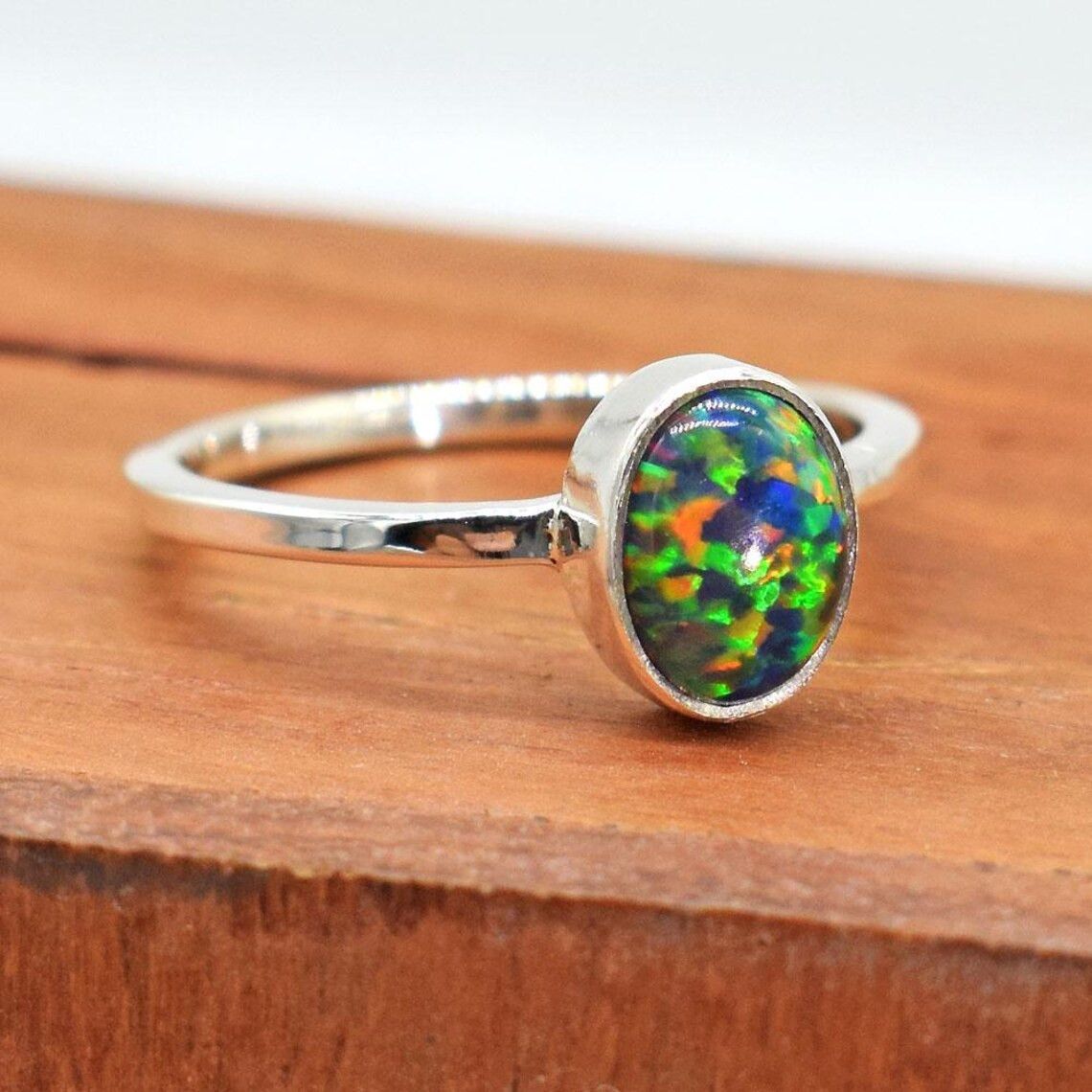 Handmade Multi Fire Opal 925 Silver Ring - Dainty Wedding Jewelry Size ONE SIZE - 5 Thumbnail