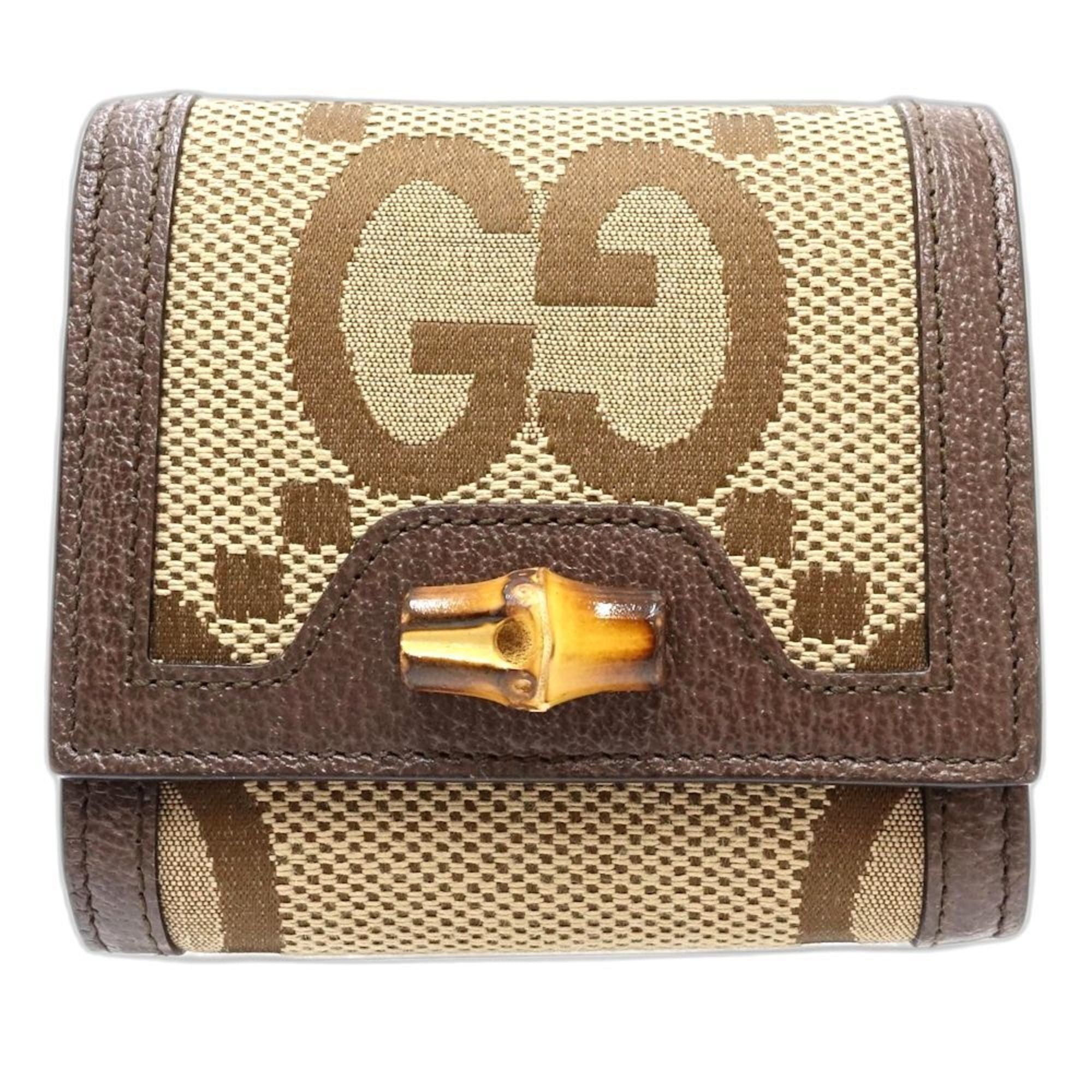 Gucci GUCCI Diana Compact Wallet in Bamboo Jumbo GG Canvas, Beige, Women's, 658635, Bifold Wallet, 181931 Size ONE SIZE - 1 Thumbnail