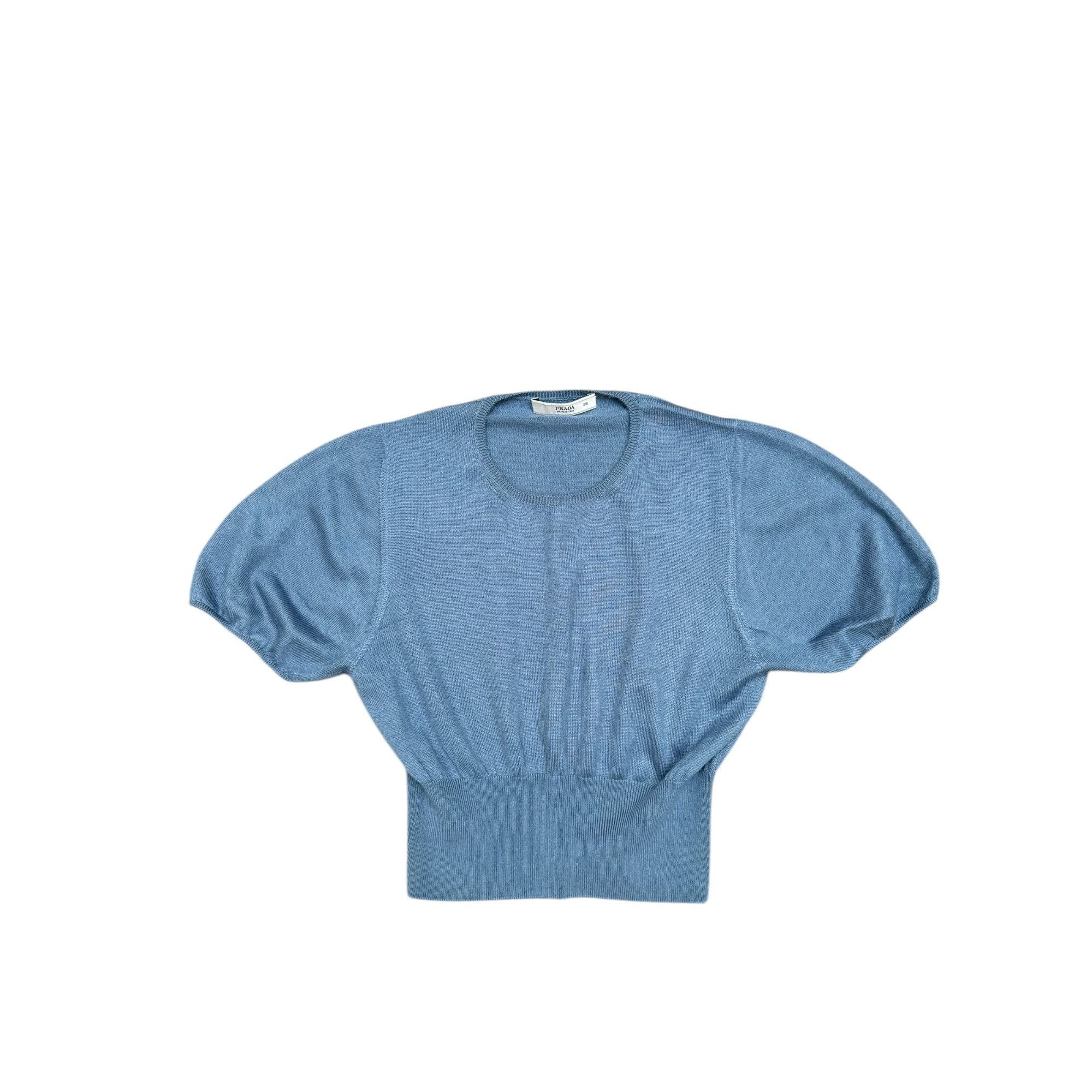 Prada Blue Cashmere Silk Short sleeves sweater Size XS / US 0-2 / IT 36-38 - 2 Thumbnail