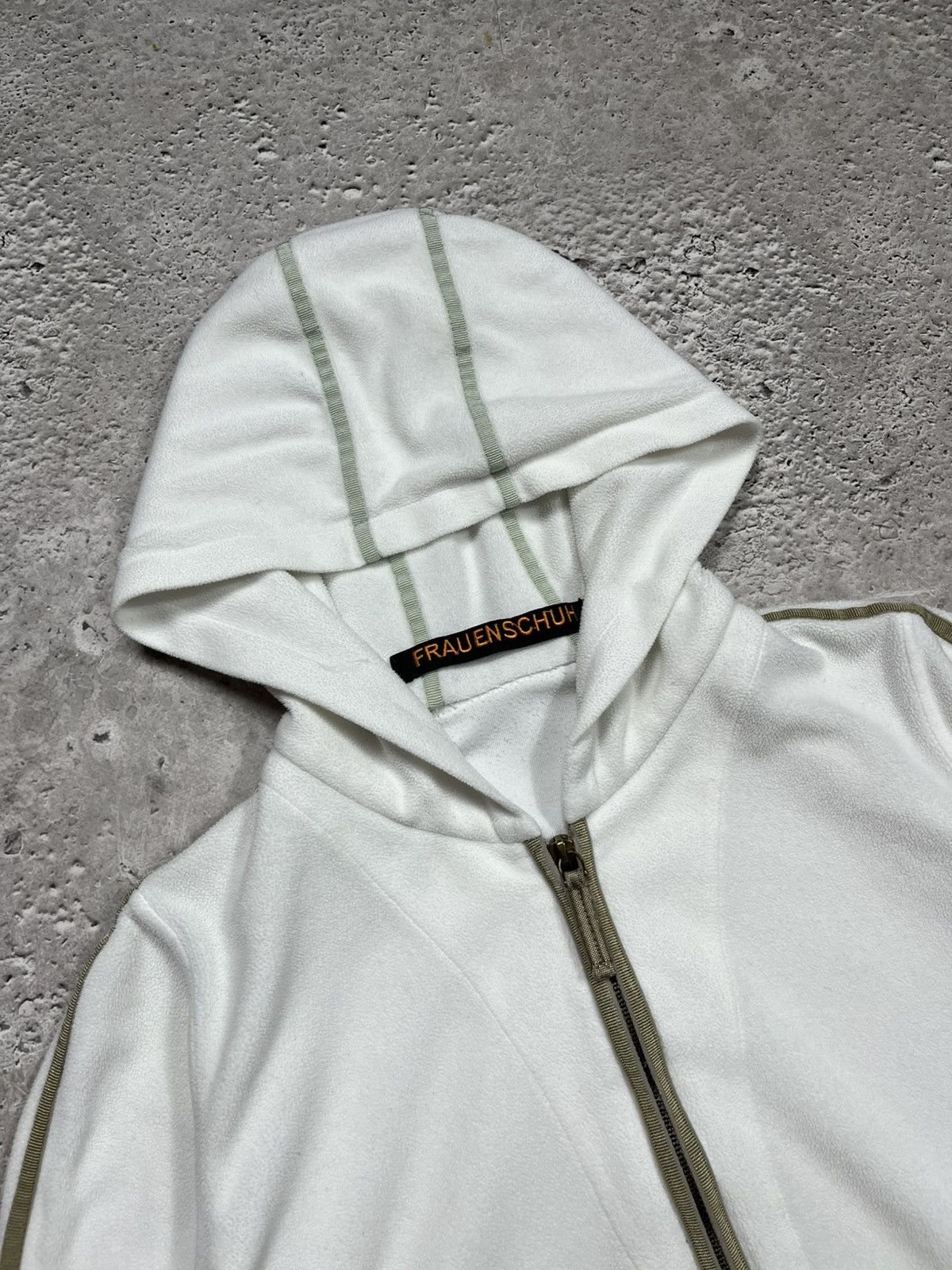 Frauenschuh Frauenschuh White Zip-Up Hoodie with Beige Trim Size S / US 4 / IT 40 - 5 Thumbnail