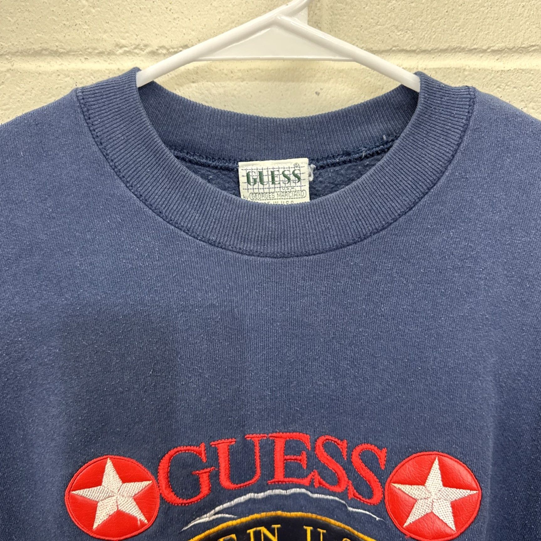 Guess VINTAGE GUESS Sweatshirt Men XL Blue Crew Neck Pullover Fleece Graphic Print Embroidered Logo USA 90s Size US XL / EU 56 / 4 - 4 Thumbnail