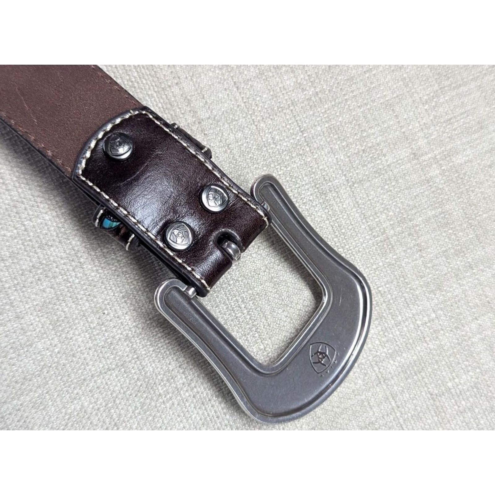 Ariat VINTAGE Ariat belt Western tooled leather 30 rhinestone studded brown belt Mens 30 Size 30 - 4 Thumbnail
