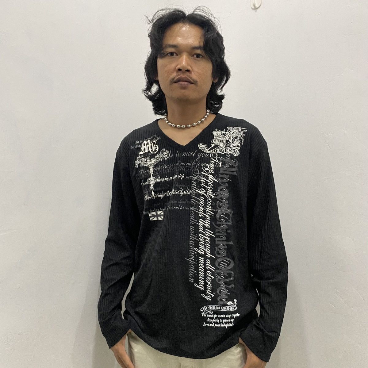If Six Was Nine × Le Grande Bleu (L.G.B.) × Tornado Mart Japanese Poem Moderate Growth Goth Style Long Sleeve Tees Size US L / EU 52-54 / 3 - 1 Thumbnail