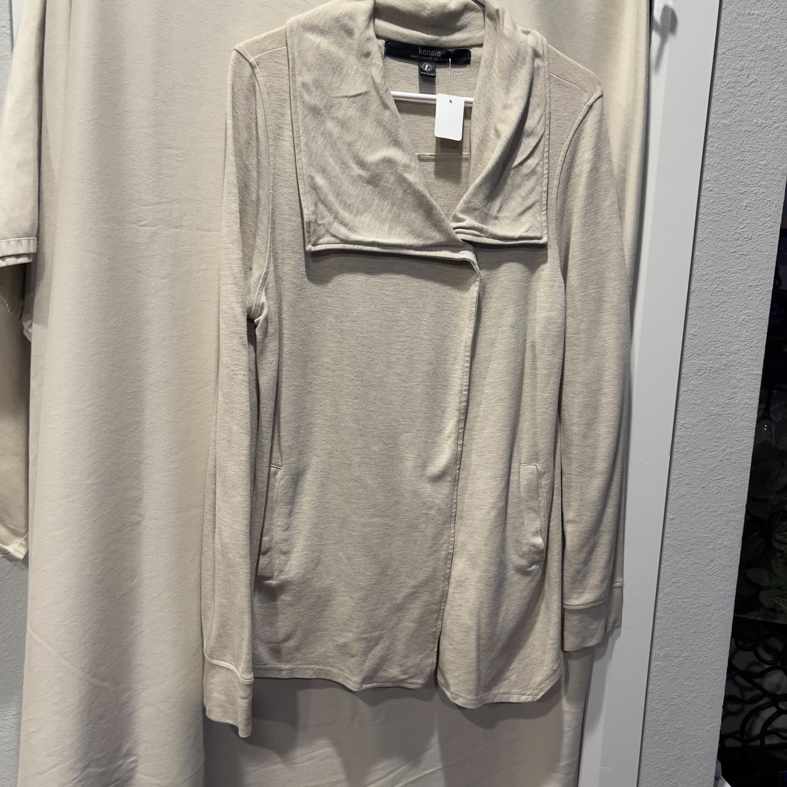 Other Kensie Beige Long Sleeve Open Front Cardigan, Size L Size L / US 10 / IT 46 - 1 Thumbnail