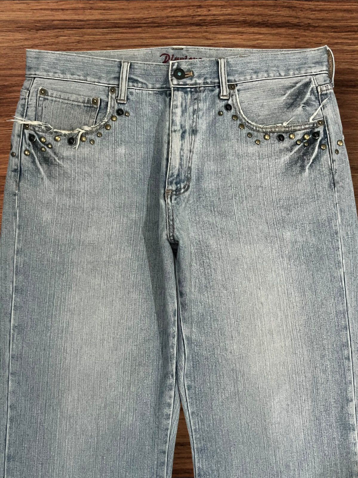 Le Grande Bleu (L.G.B.) ⚡️Sick⚡️Japanese Brand Pluvious Rhinestone Frayed Leg Jeans Size US 34 / EU 50 - 4 Thumbnail
