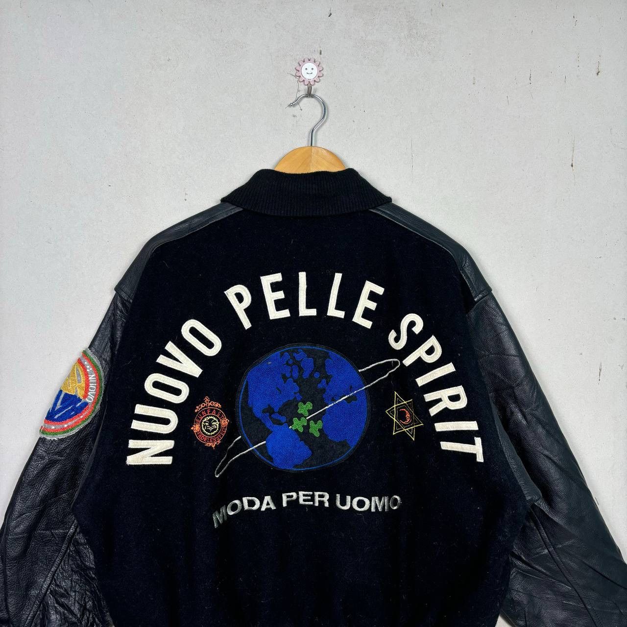 Vintage Vintage 90s Nuovo Pelle Embroidered Logo Wool Leather Jacket Size US L / EU 52-54 / 3 - 3 Thumbnail