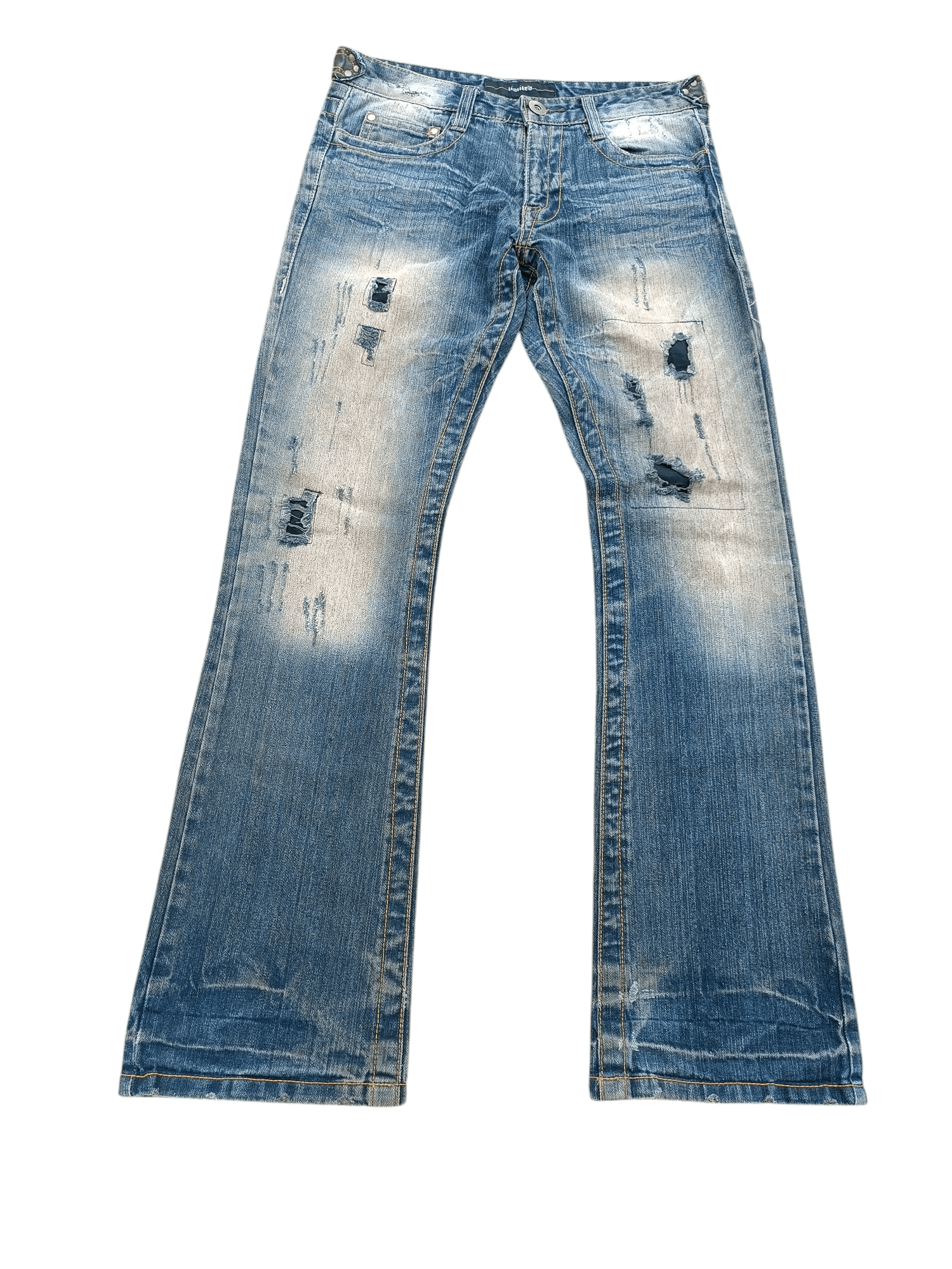 Japanese Brand FLARED🔥Japanese Brand LIMITED Distressed Buckle Back Denim Size US 32 / EU 48 - 2 Thumbnail