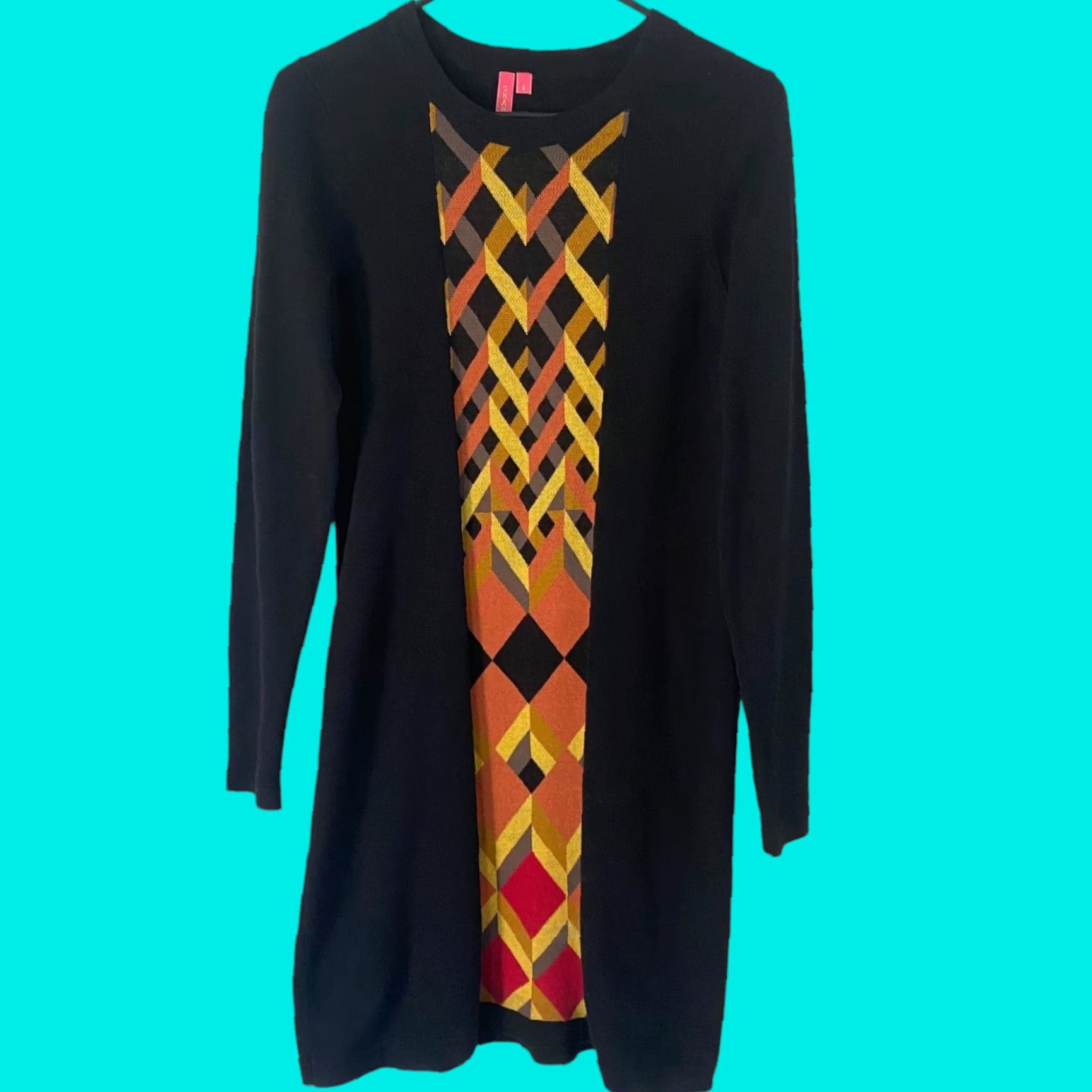 Vintage VINTAGE Charlotte Tarantola Knit Midi Sweater Dress Black Womens Small Diamond Print (S) Woman Size S / US 4 / IT 40 - 1 Thumbnail