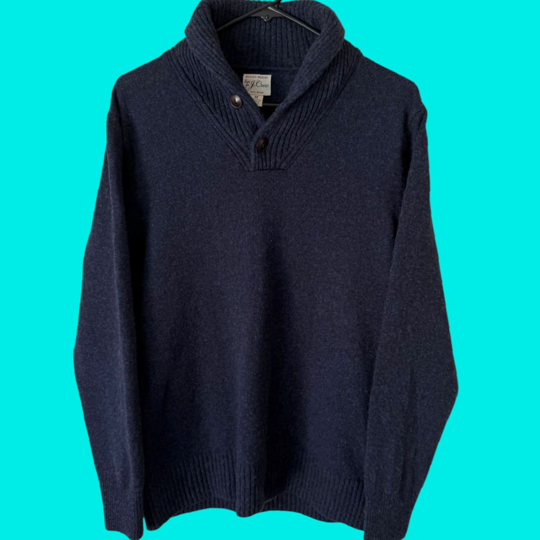 J.Crew VINTAGE J.Crew Men's Sweater Pullover Wool-Blend Shawl Collar Blue Fall Winter Casual Classic Medium Size US M / EU 48-50 / 2 - 1 Thumbnail
