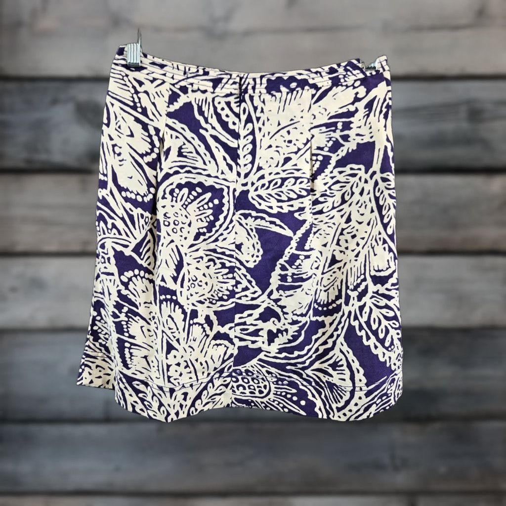 Loft LOFT Ann Taylor Womens Skirt Sz 2P Purple White Floral Linen Blend Size 26" / US 2 / IT 38 - 1 Thumbnail