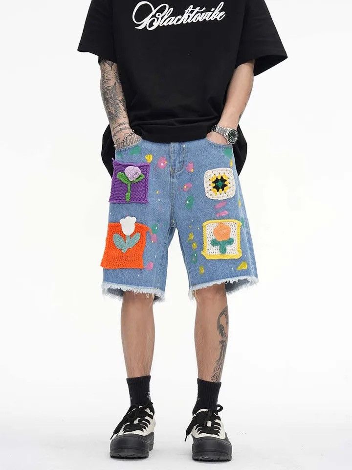 Japanese Brand × Vintage Graffiti denim shorts pathches flower jeans men Size US 33 - 3 Thumbnail