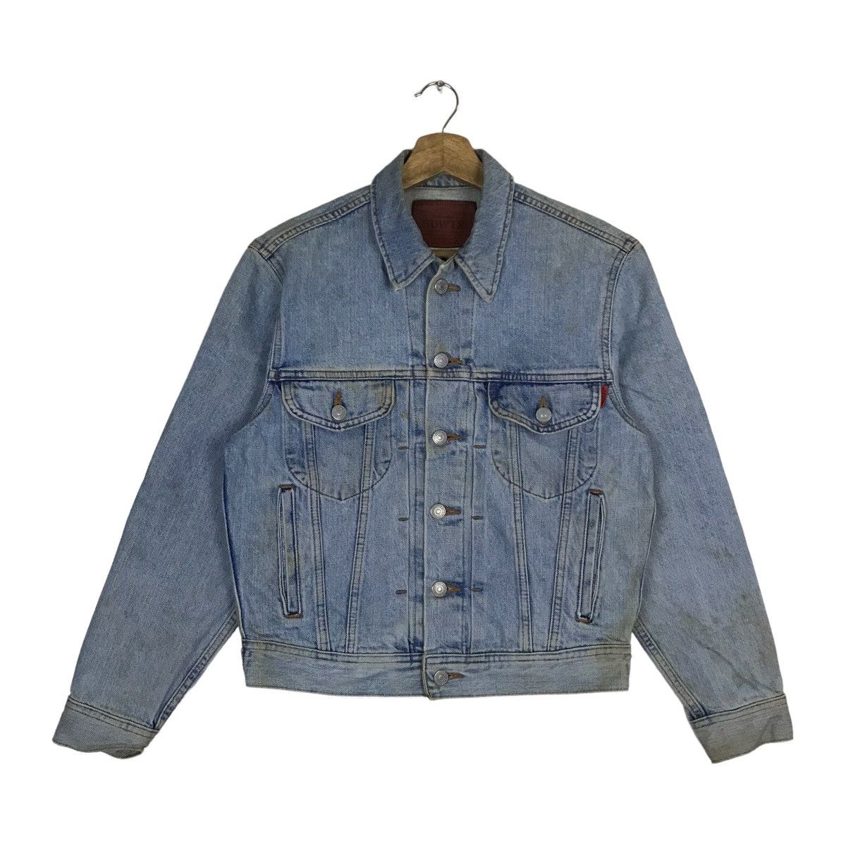 Vintage Edwin Disstressed Stains Denim Trucker Jacket