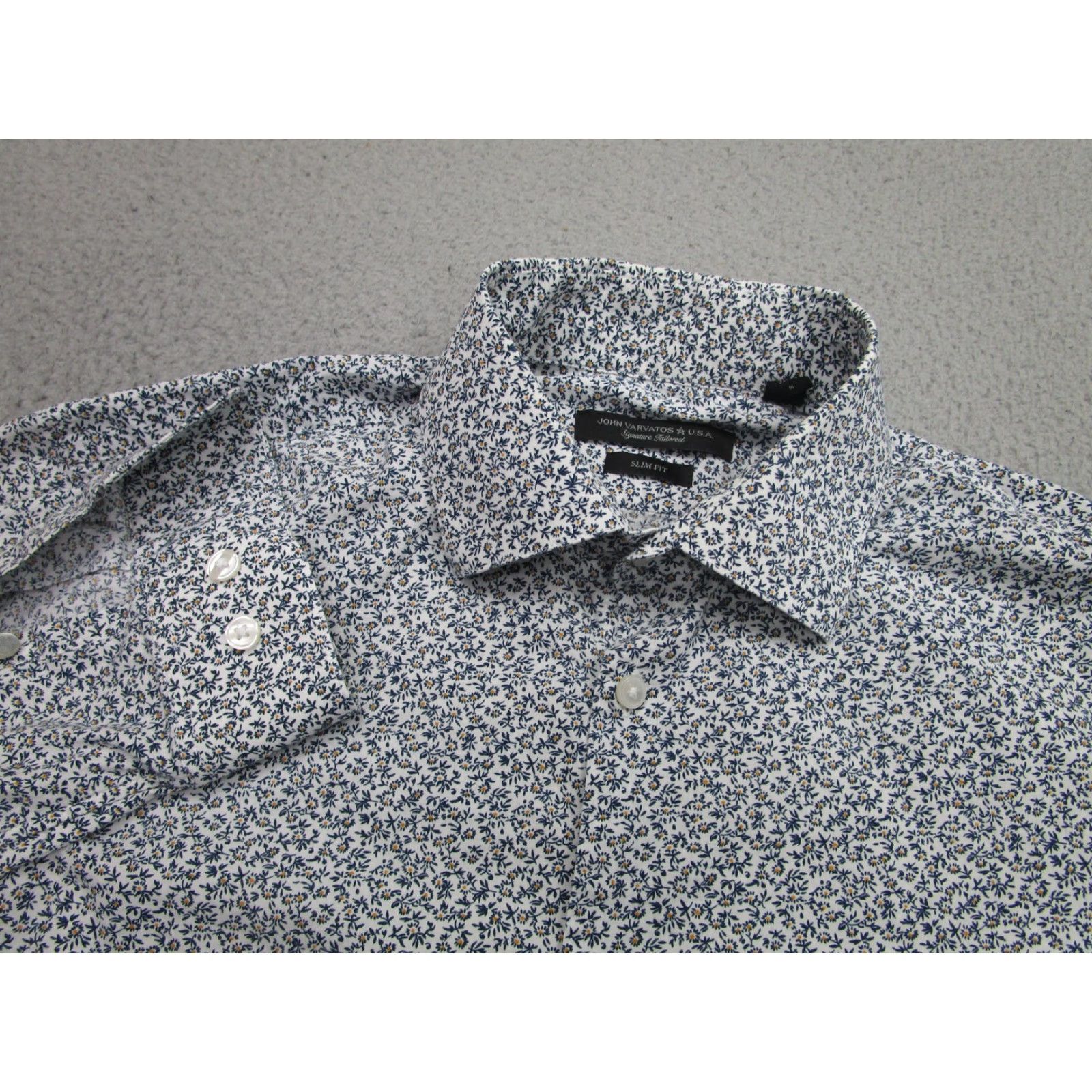 John Varvatos John Varvatos Shirt Mens 15.5 32/33 White Floral Slim Fit Stretch Dress M LS Size 40R - 3 Thumbnail