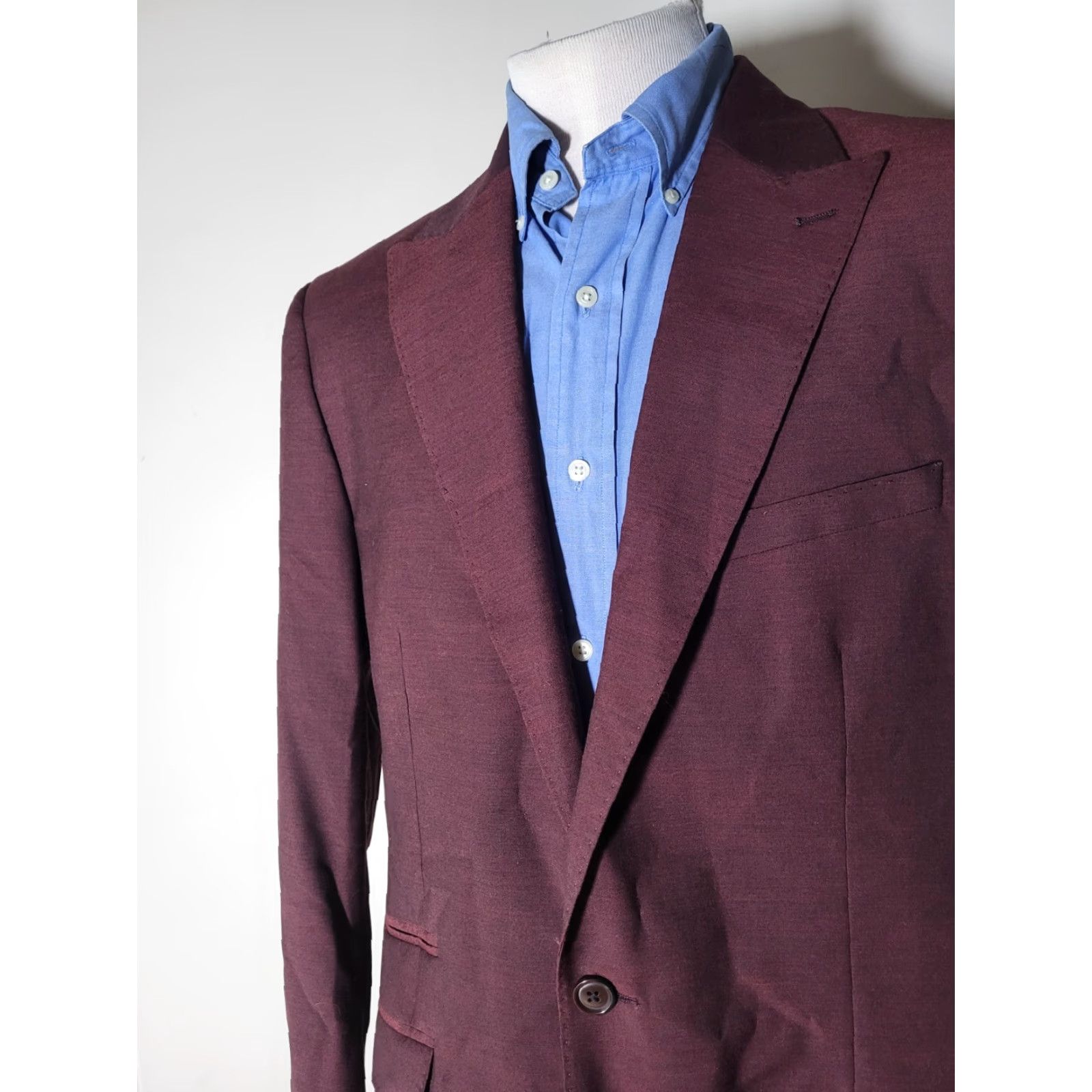Vintage Bachrach Sport Coat 44L Slim Peak Lapel Red Wool Polyester Blazer Jacket Men Long 4 Season New without tags Men Size 44R - 2 Thumbnail