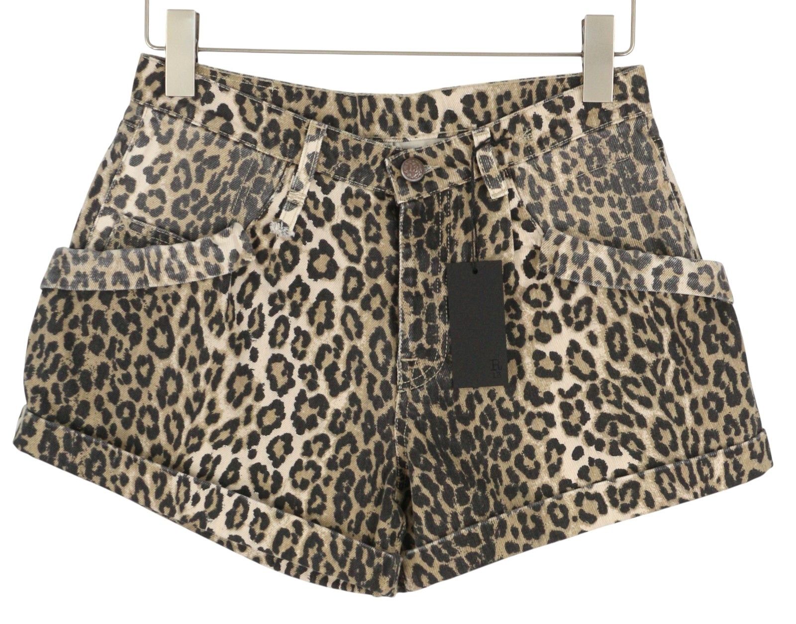 R13 POUCH POCKET 24 Denim Rigid Leopard Turn-Up Shorts 85097 Size 24" / US 00 / IT 34 - 2 Thumbnail