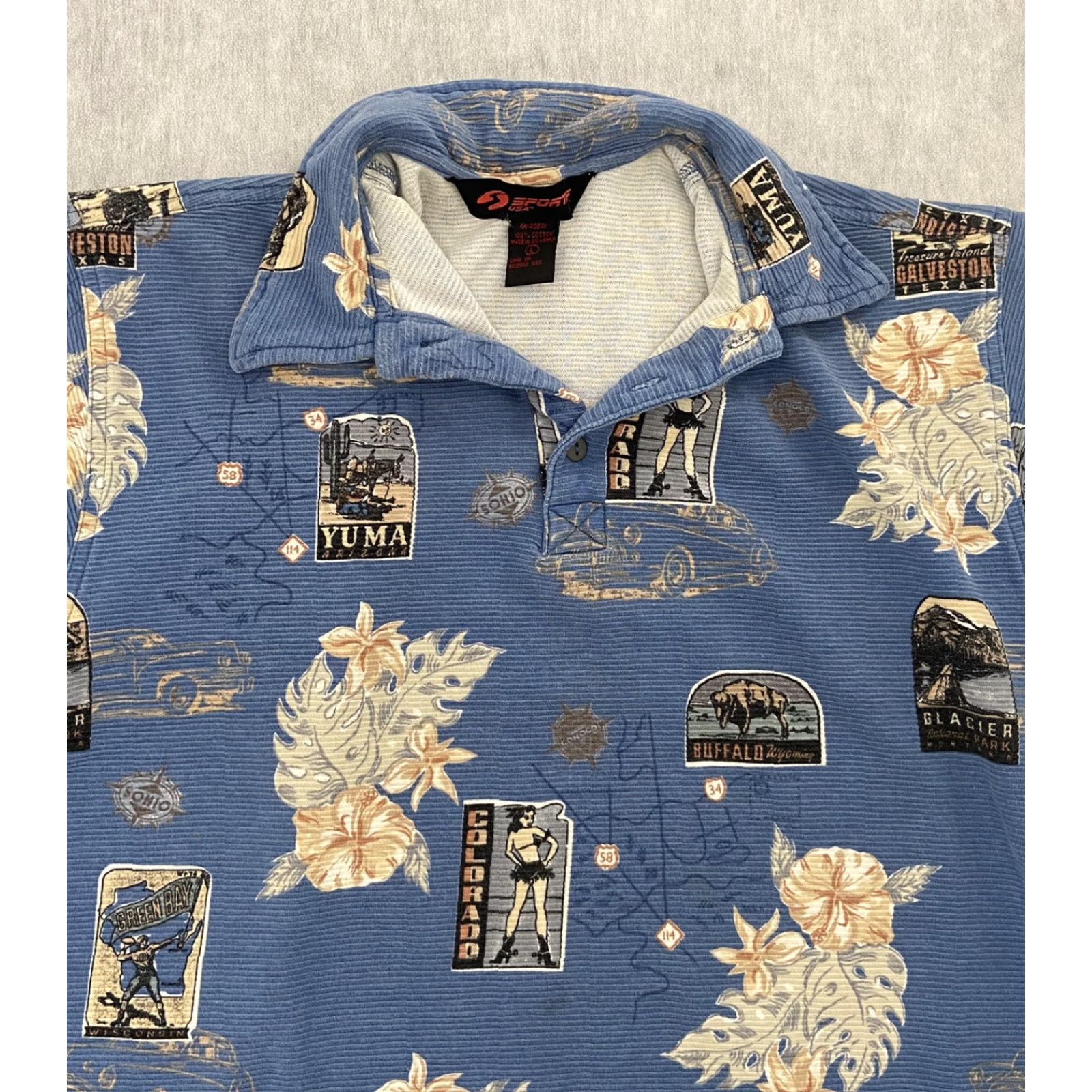 Vintage VINTAGE American Sportif Polo Shirt Adult Large Blue Allover Print Sports Football Mens L Polo Shirt Mens L Blue Vintage Sportif USA Shirt Size L / US 10 / IT 46 - 3 Thumbnail