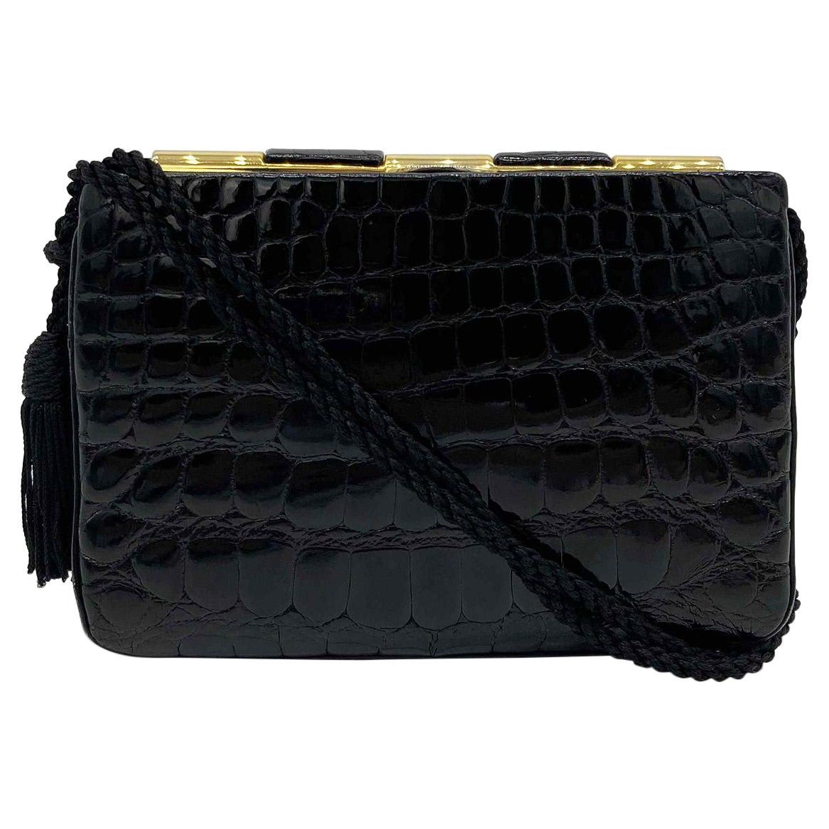 image of Judith Leiber Vintage Black Alligator Clutch, Women's