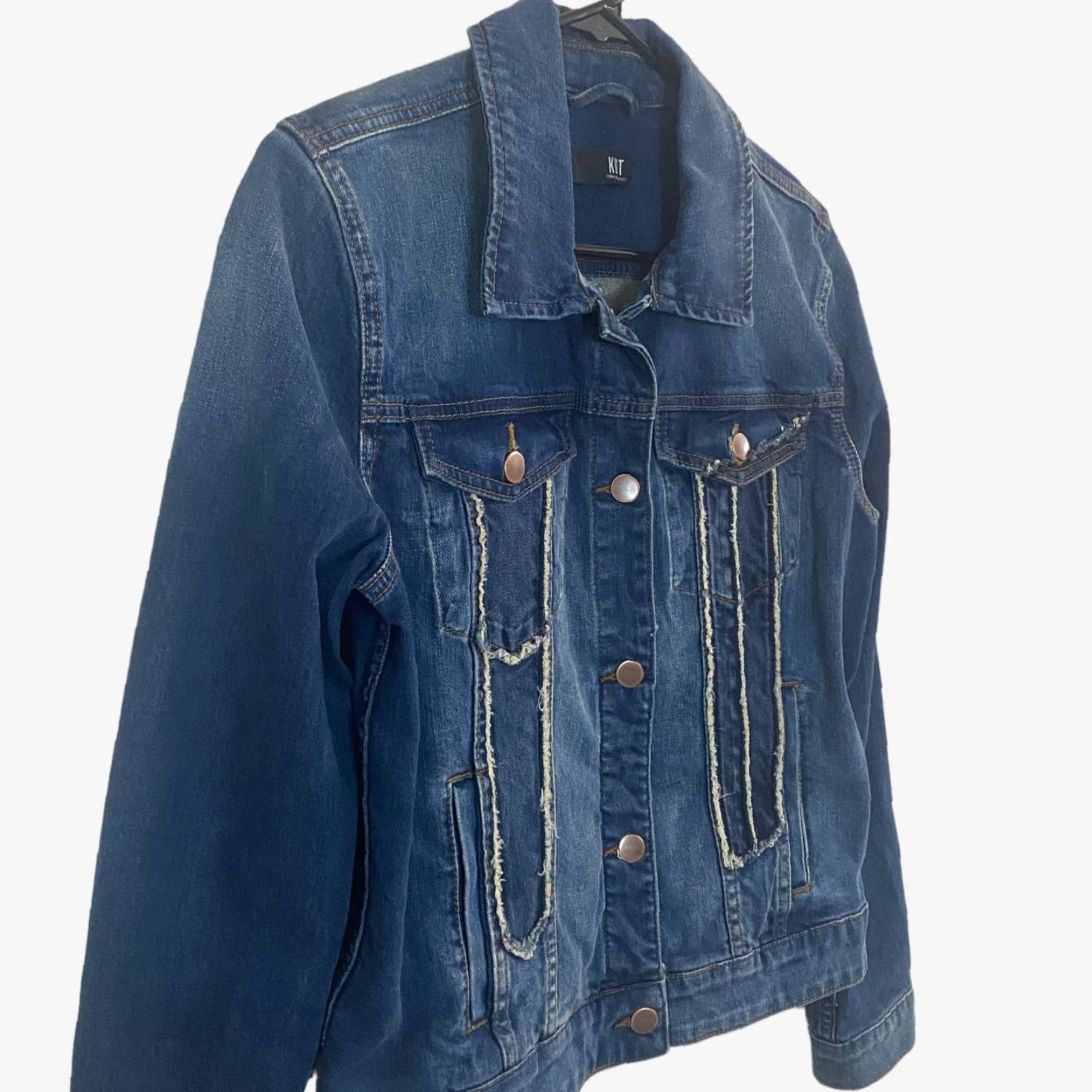 Vintage KUT from the Kloth Ashley Jean Jacket Women's Medium Blue Denim Long Sleeve Collared Button Pockets Size 32" / US 10 / IT 46 - 4 Thumbnail