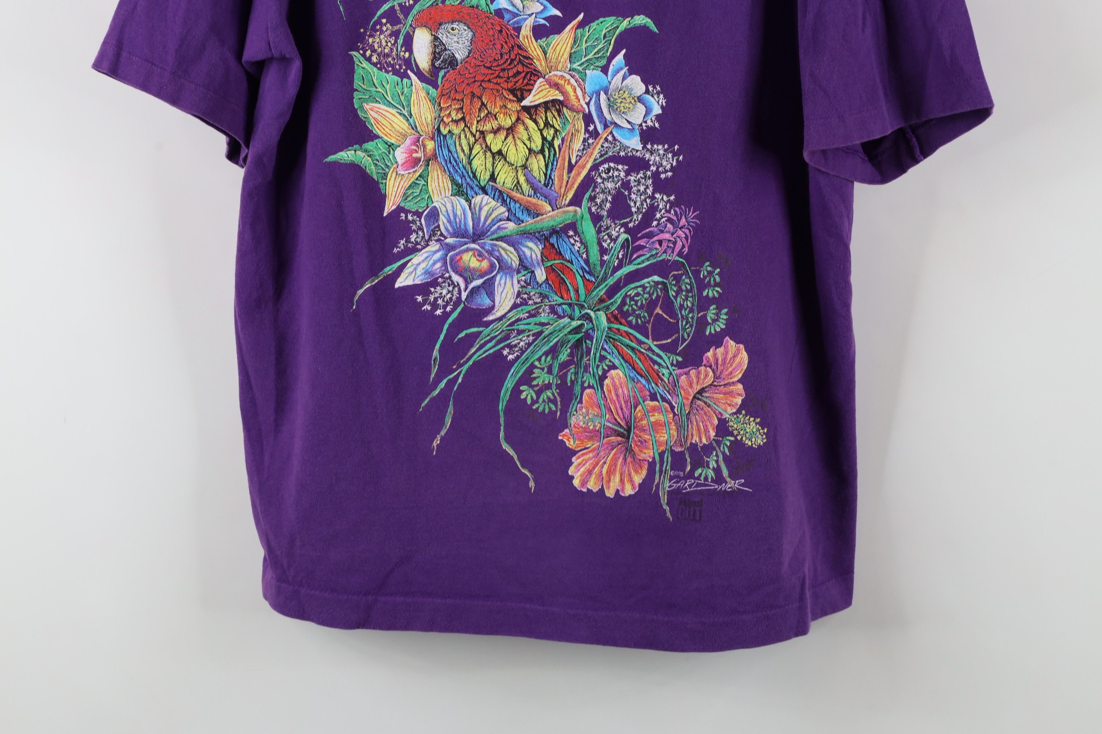 Vintage Vintage 90s Streetwear Parrot Bird Flower T-Shirt Purple USA Size L / US 10 / IT 46 - 3 Thumbnail