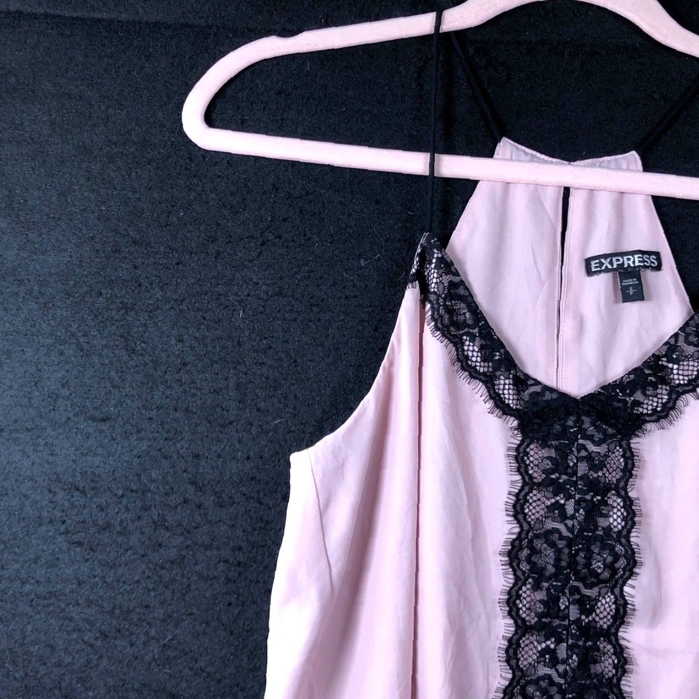 Express Express Womens Blouse Pink Black Lace V Neck Sleeveless Tank Keyhole Back Small Size S / US 4 / IT 40 - 4 Thumbnail