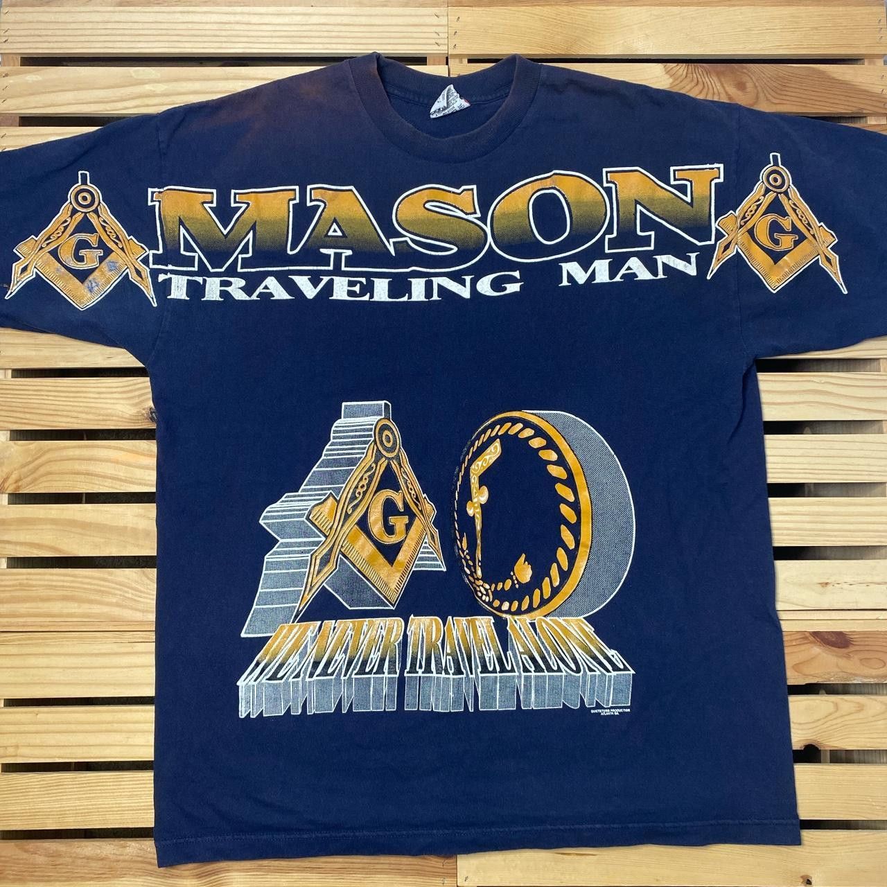 Other Vintage Freemason Traveling Man Black AOP Tee Size 2XL Size US XXL / EU 58 / 5 - 1 Thumbnail