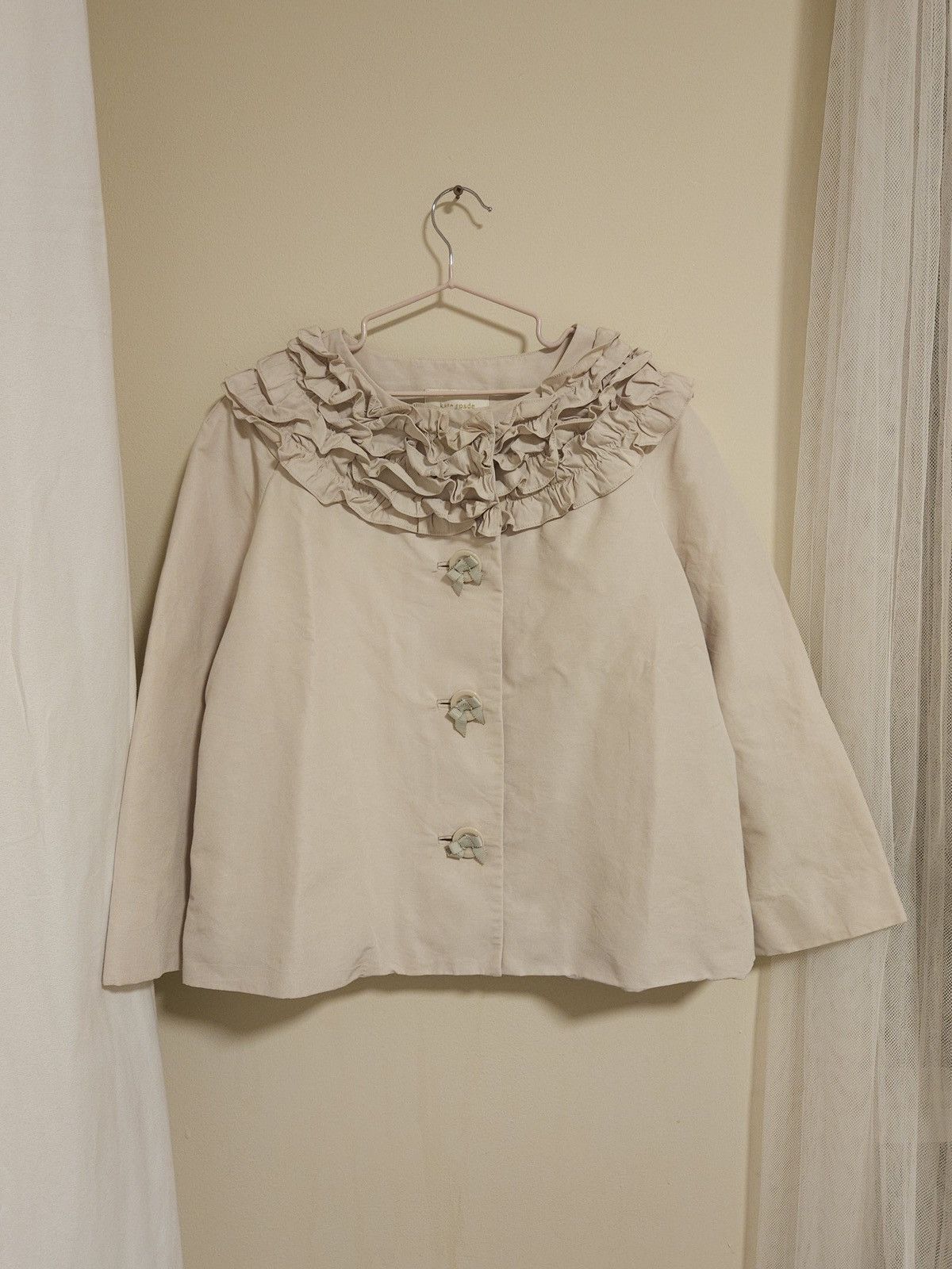 Kate Spade KATE SPADE Boat Neck Ruffled Bow Button A-Line Coat/Top Size S / US 4 / IT 40 - 1 Thumbnail