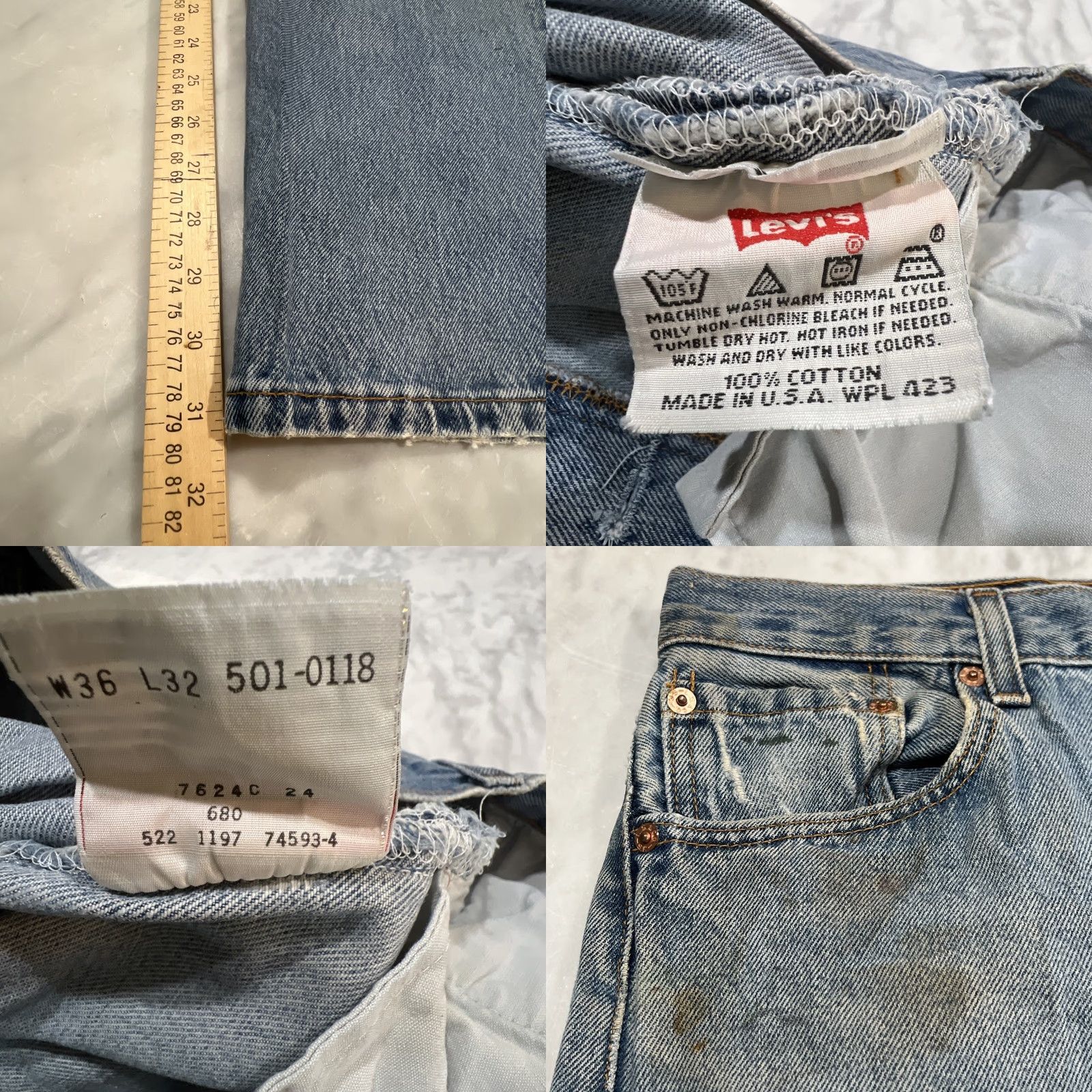 Levi's VINTAGE Levi’s 501 Jeans Men 34x31 Button Fly Blue Fade Thrash USA Jeans Men 34x31 Blue Size US 34 / EU 50 - 11 Thumbnail