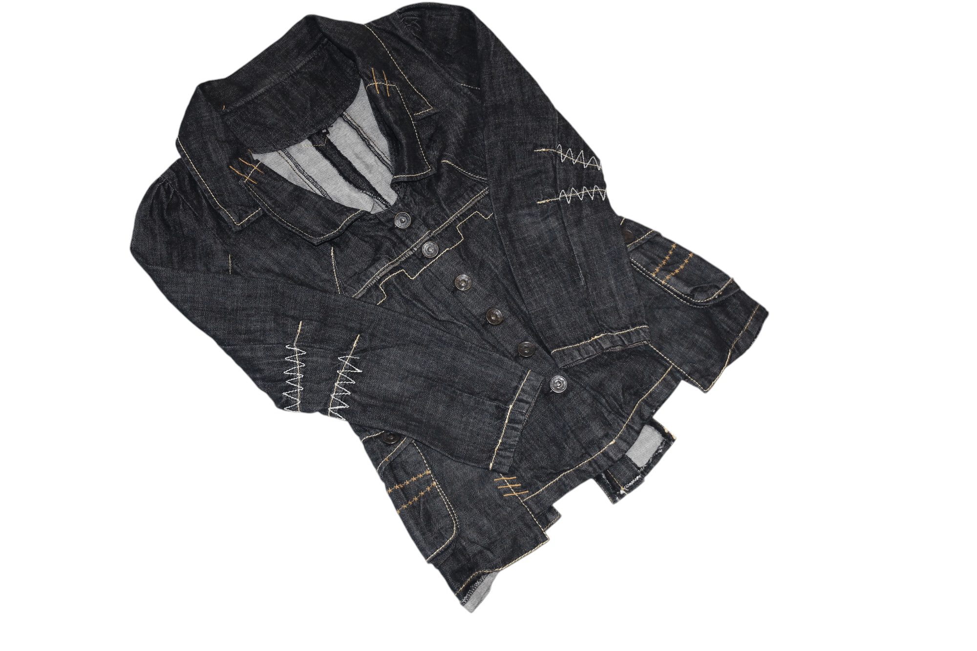 Marithe + Francois Girbaud VTG R-867 Raw Denim Asymmetrical Rips Stitch Design Jacket Size M / US 6-8 / IT 42-44 - 6 Thumbnail