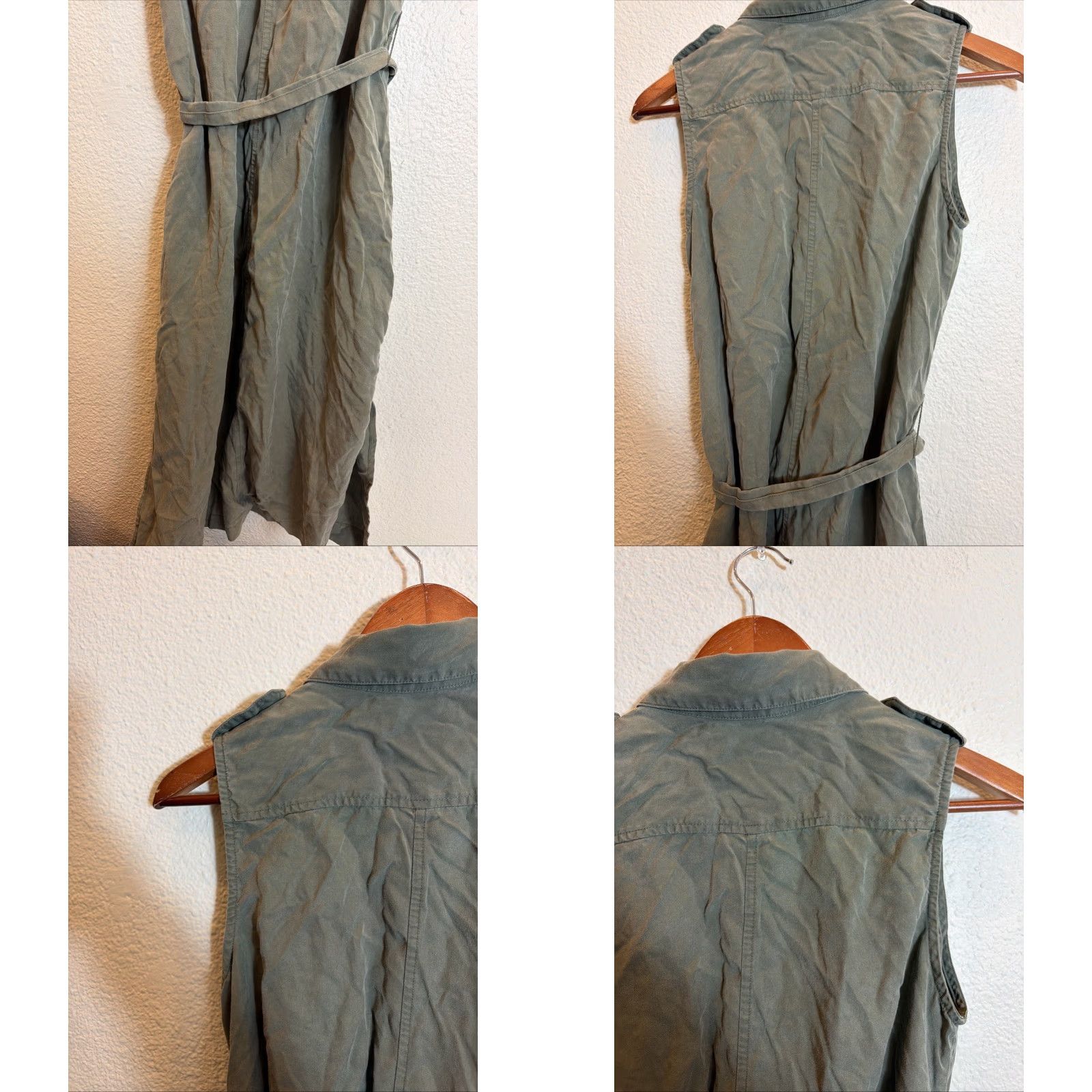 Banana Republic VINTAGE Banana Republic Women’s Small Olive Sleeveless Belted Flight Jacket Dress Tencel Size S / US 4 / IT 40 - 9 Thumbnail