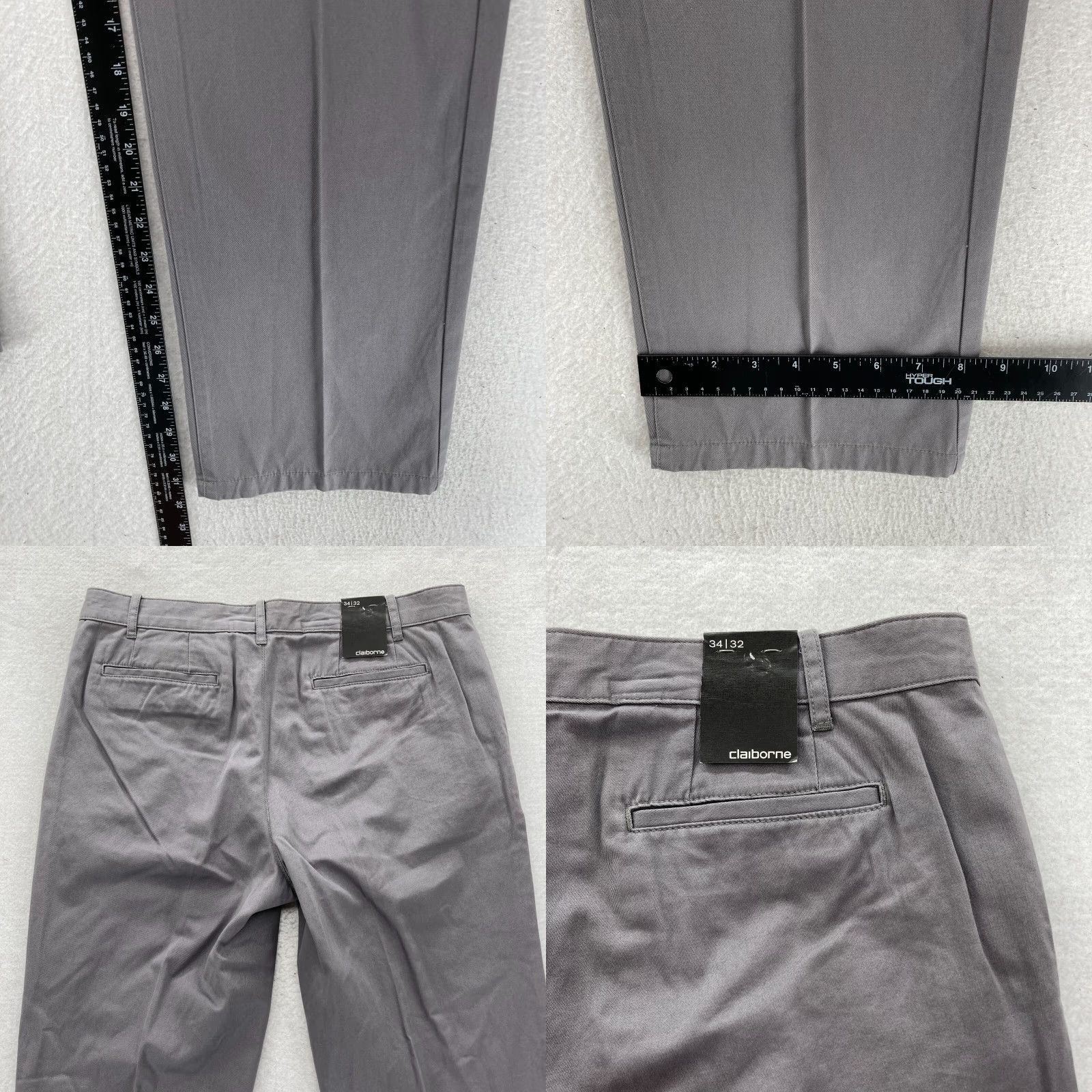 Liz Claiborne Claiborne Chino Pants Mens 34x32 Straight Leg Gray Flat Front Mid Rise Casual Size US 34 / EU 50 - 8 Thumbnail