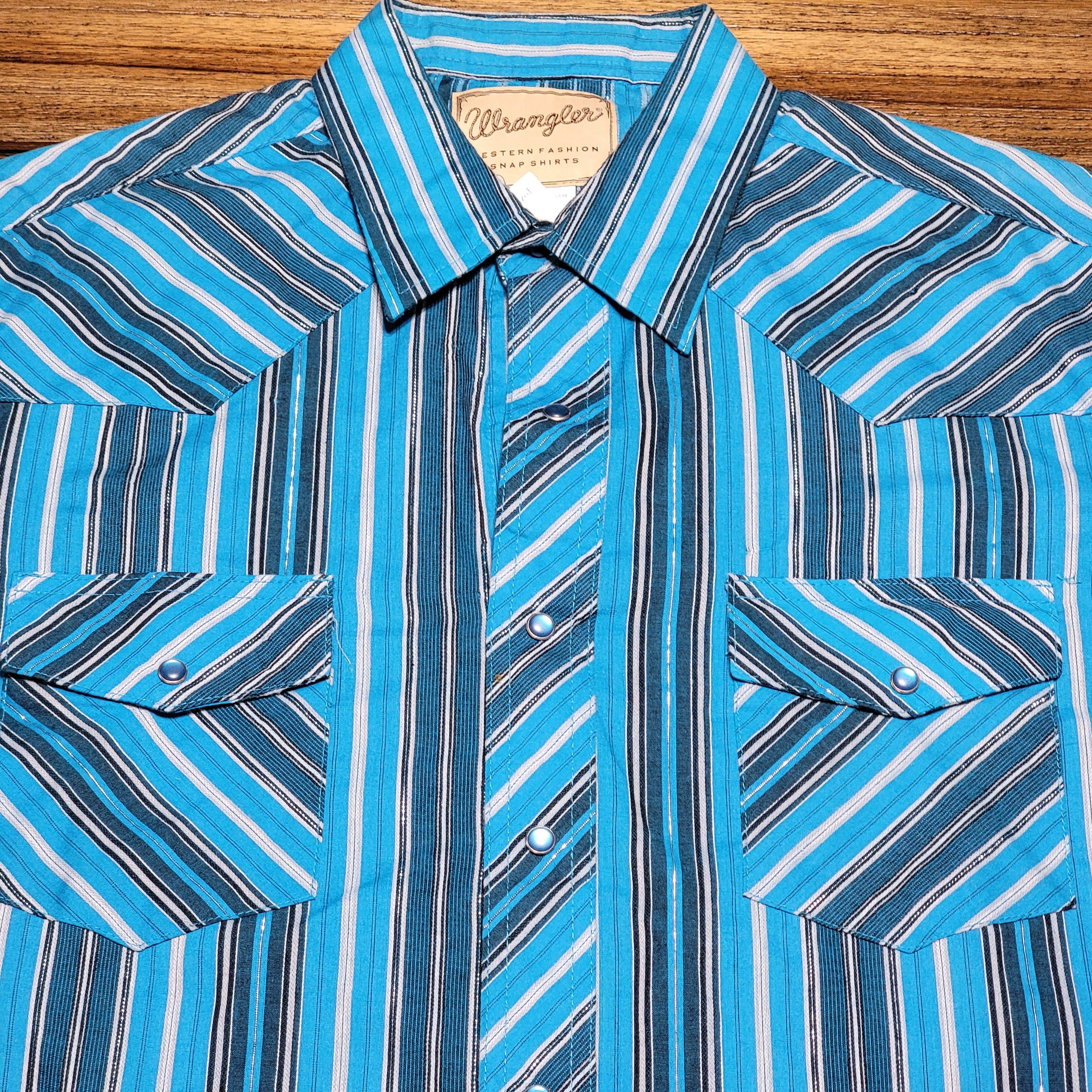 Wrangler Wrangler Western LS Pearl Snap Blue Stripe Shirt - Size XL Size US XL / EU 56 / 4 - 2 Thumbnail
