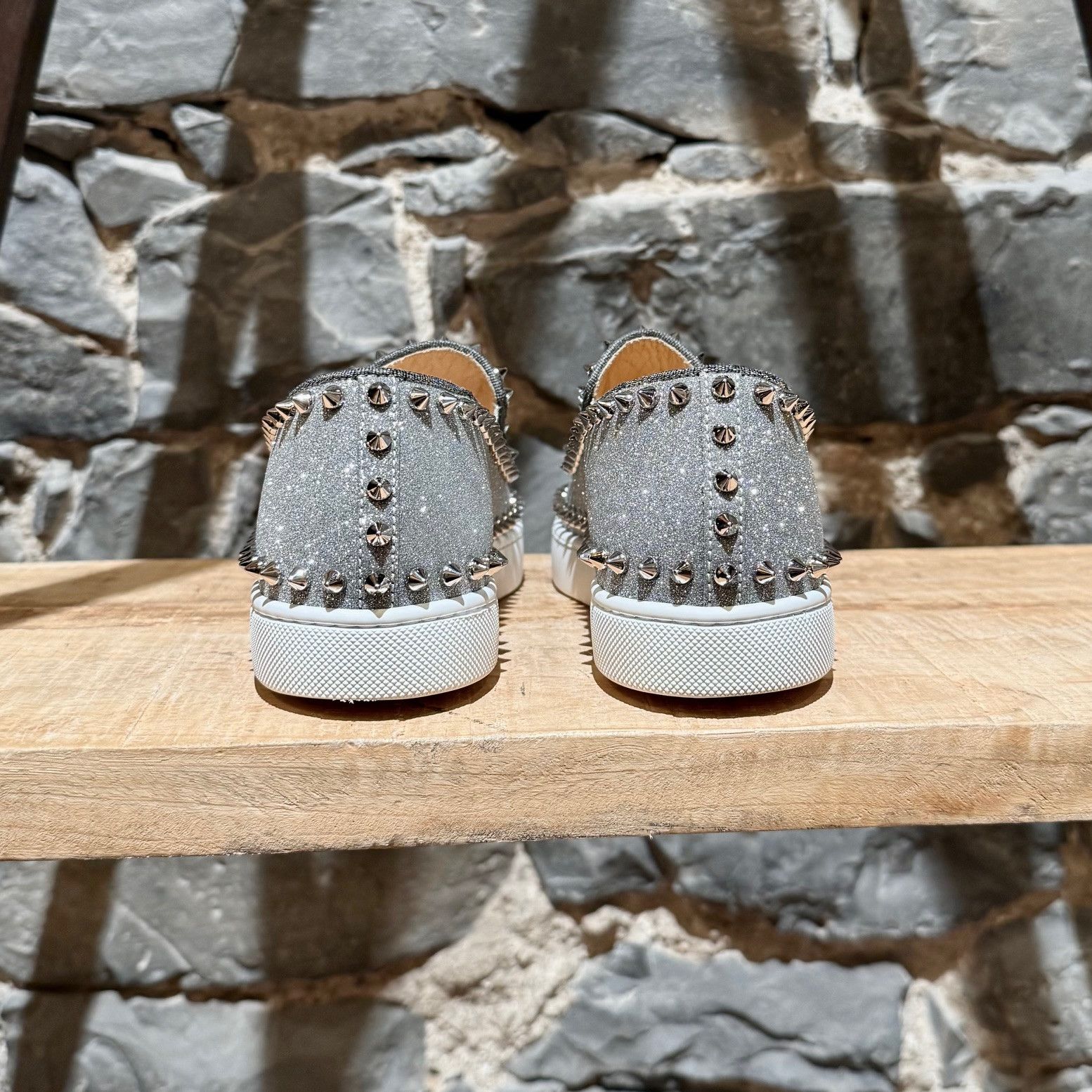 Christian Louboutin Christian Louboutin Silver Glitter Pik Boat Slip-on Sneakers Size US 6 / IT 36 - 4 Thumbnail