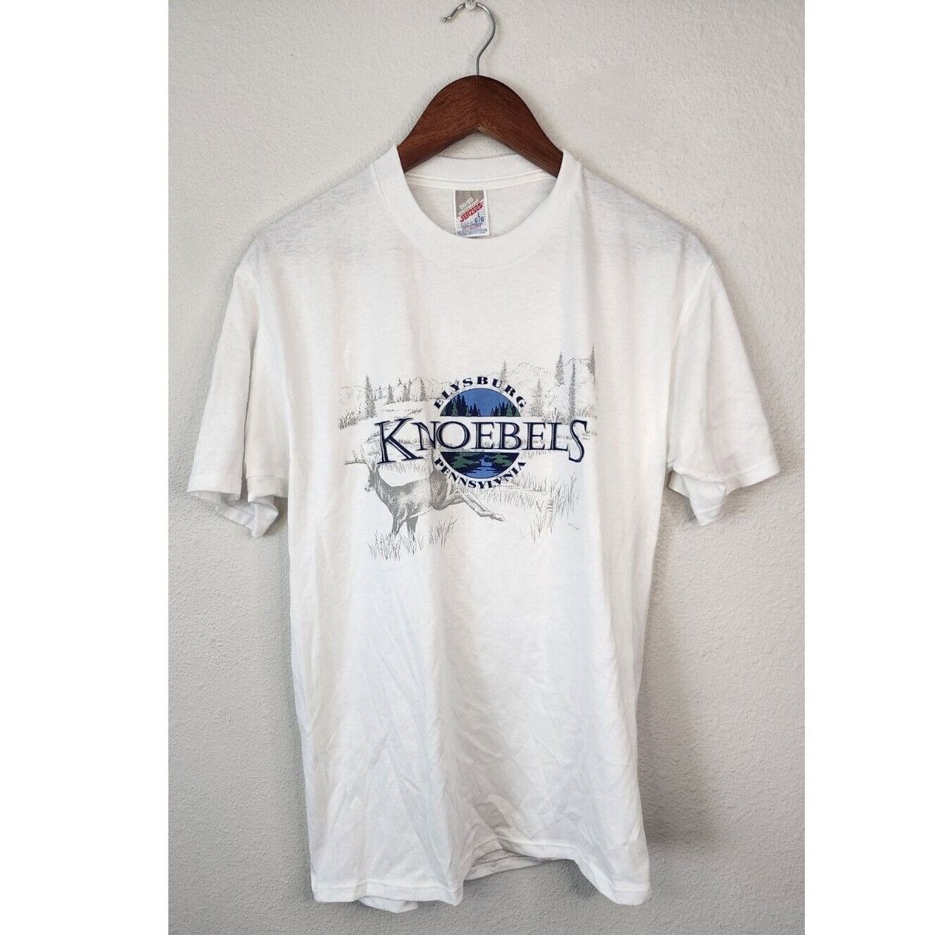 Jerzees Vintage Deer Pennsylvania Shirt Elysburg Knoebels White Tee Size US L / EU 52-54 / 3 - 1 Thumbnail