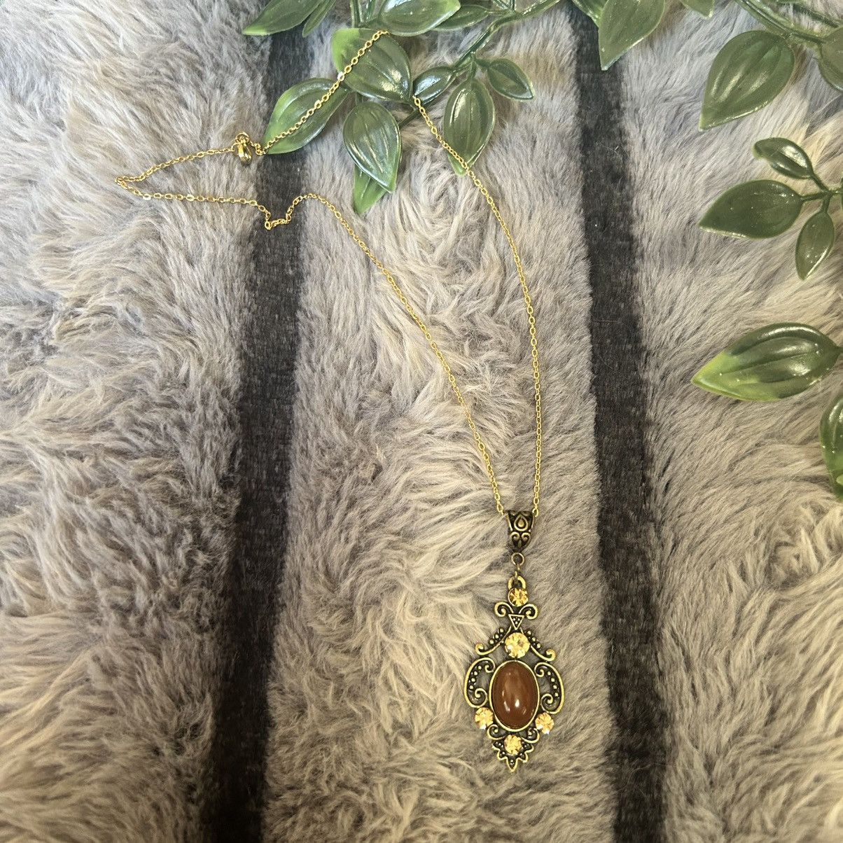 Vintage Vintage chocolate cabochon champagne stone necklace Size ONE SIZE - 6 Thumbnail