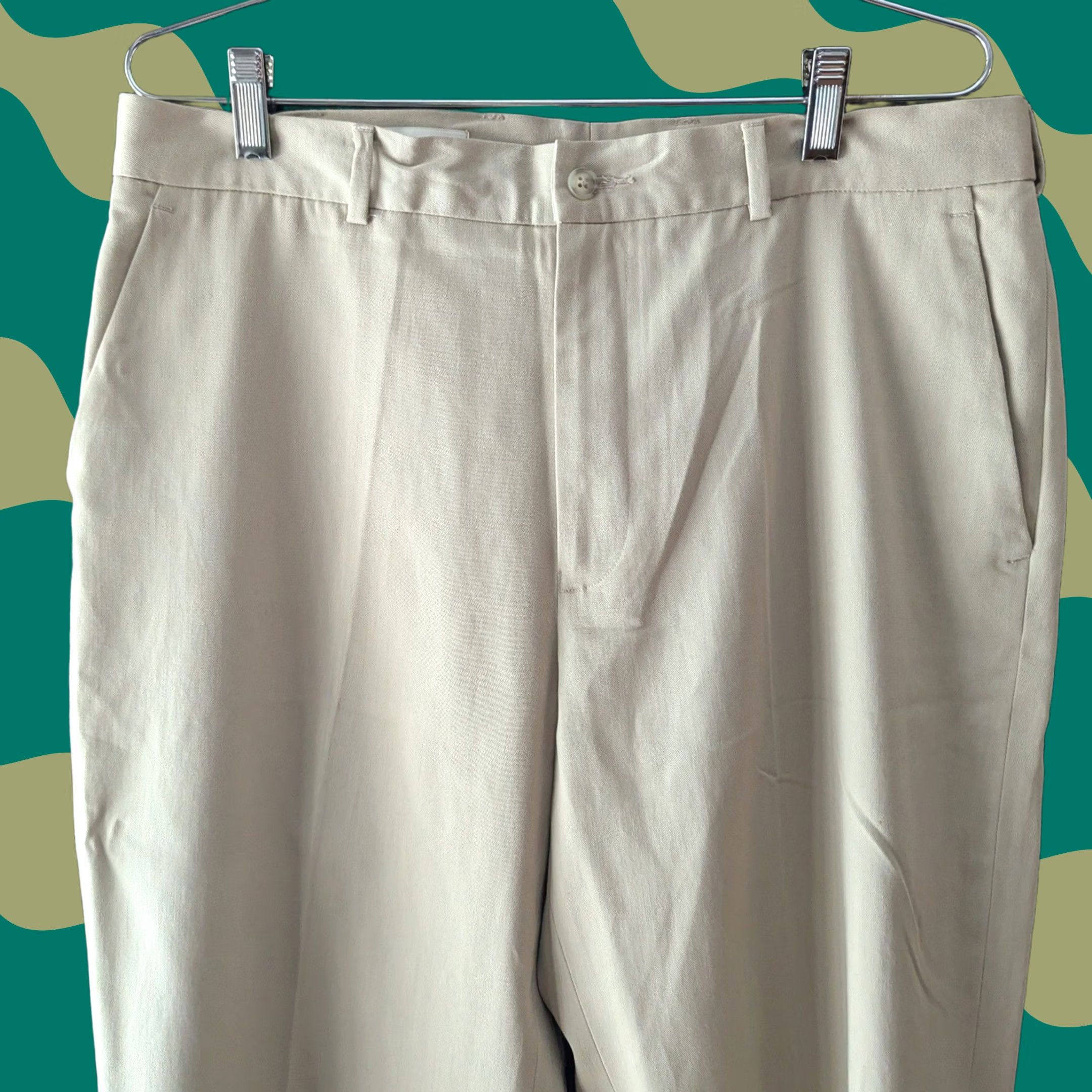 Perry Ellis Perry Ellis Mens Khaki Tan Cotton Lyocell Flat Front Chino Pants Trousers 34x32 Size US 34 / EU 50 - 1 Thumbnail