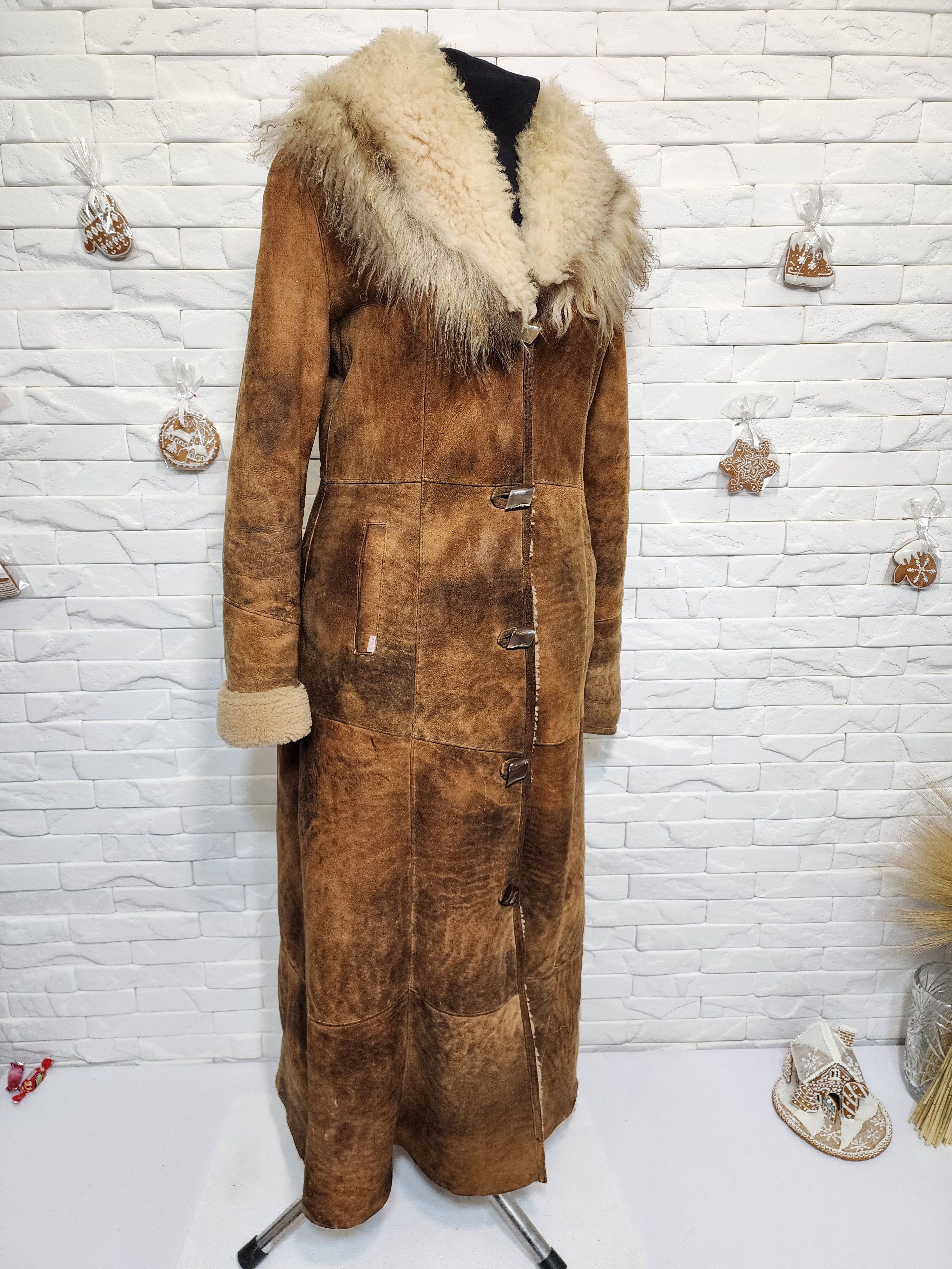 Furla Brown Sheepskin Coat: Vintage Leather Winter Outerwear Size L / US 10 / IT 46 - 2 Thumbnail