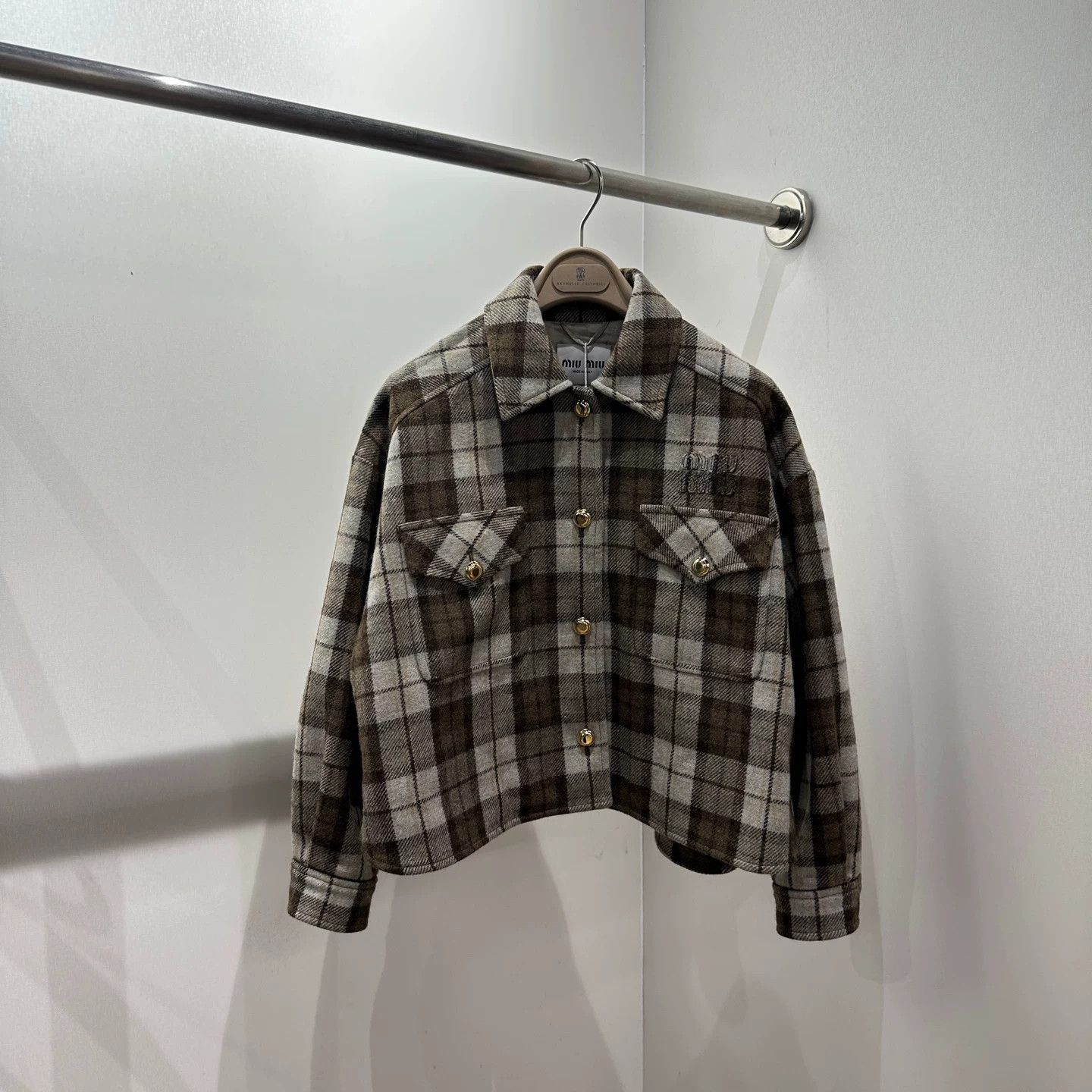 Miu Miu MiuMiu feb480 Logo Plaid Wool Jacket Size XS / US 0-2 / IT 36-38 - 1 Thumbnail