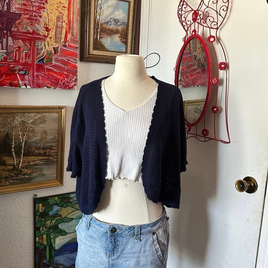 Other lea apparel blue knit cardigan Size L / US 10 / IT 46 - 1 Thumbnail