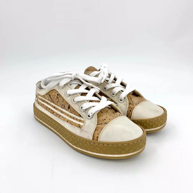 Chanel Chanel Yellow side logo horizontal cork stitching lace-up c Size US 6.5 / IT 36.5 - 2 Thumbnail