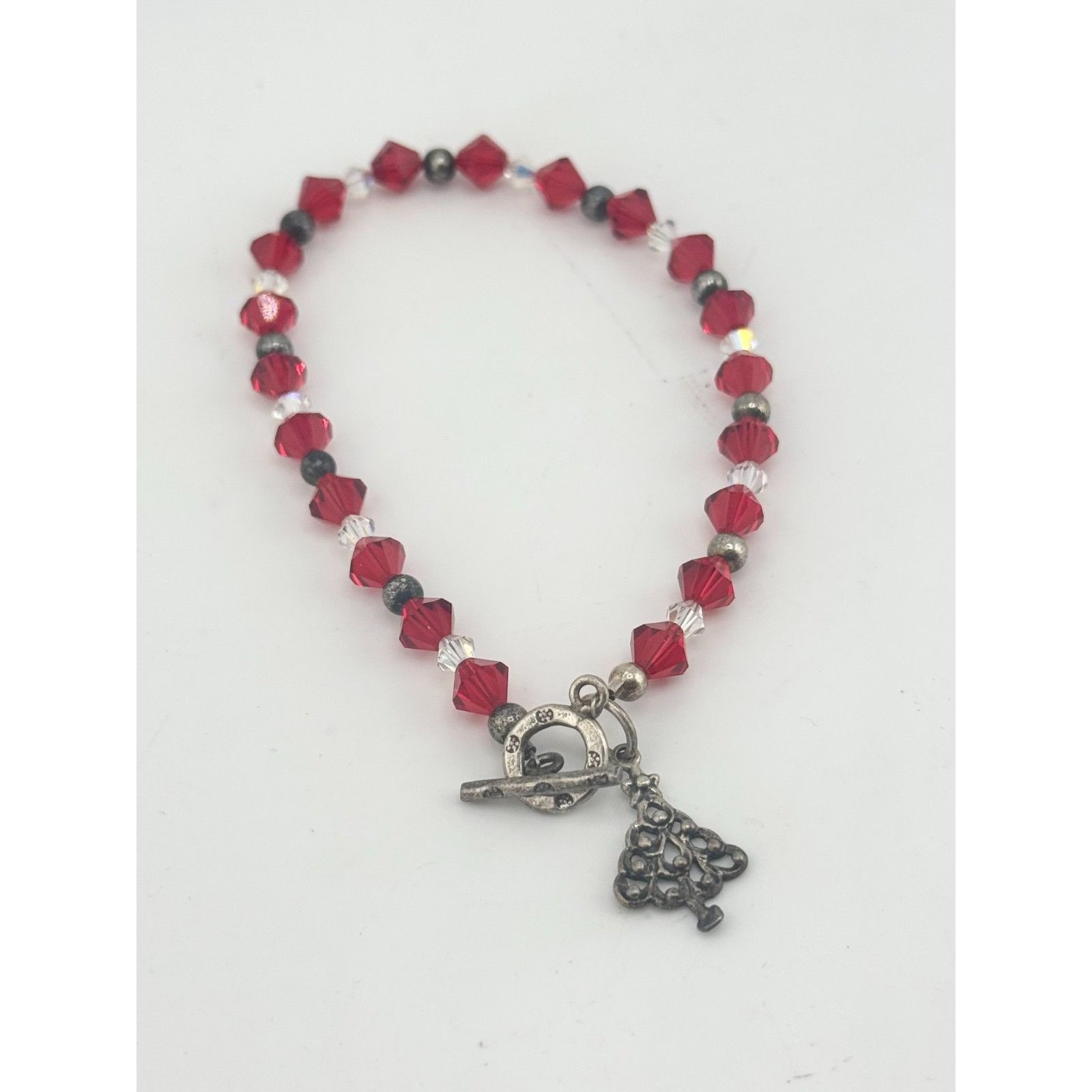 Vintage Vintage red crystal sterling silver Christmas tree charm bra Size ONE SIZE - 2 Thumbnail