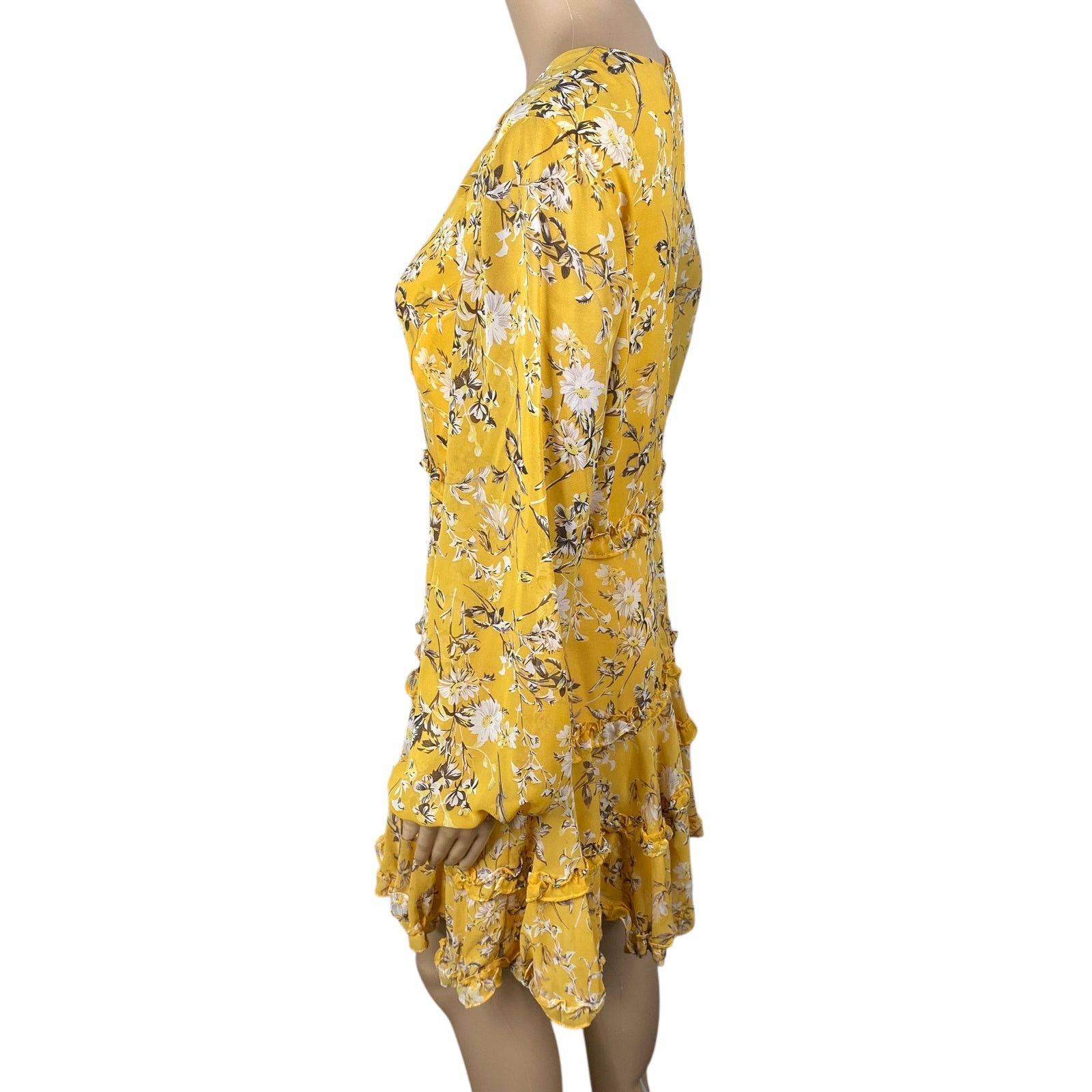 Anthropologie Bardot Yellow Floral Lace Up Ruffle Romantic Mini Dress SZ 8 Size M / US 6-8 / IT 42-44 - 9 Thumbnail
