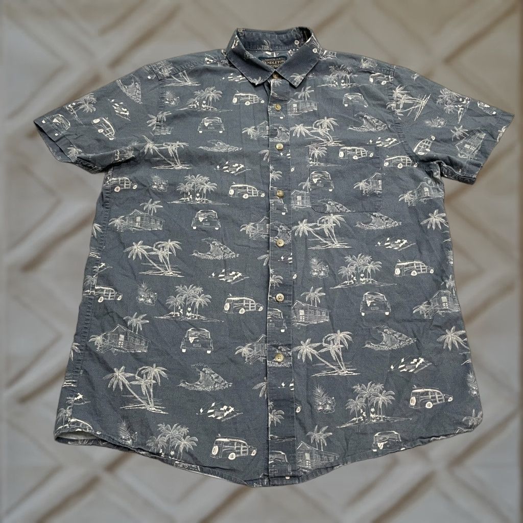 Pendleton VINTAGE Pendleton Men's Short Sleeve Button-Down Shirt Casual Travel Beach Cotton Blue Gray Size US M / EU 48-50 / 2 - 1 Thumbnail