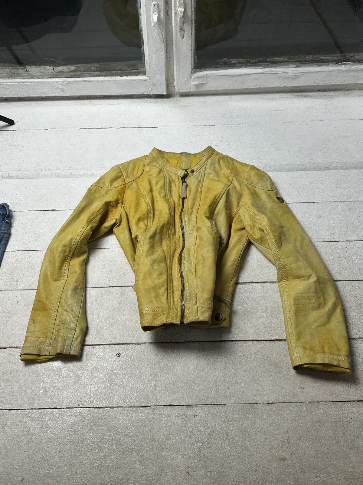 SEXY 18+🚨Y2K TYPE DIRTY SLIM FIT ZIP LEATHER JACKET