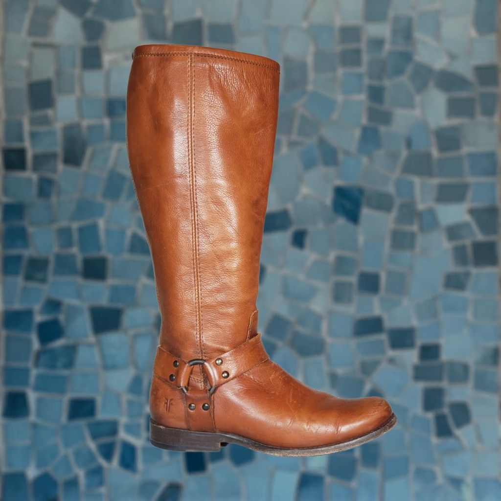 Frye FRYE Phillip Harness Tall Riding Boots Whiskey Brown Leather 76849 Women US 7 B Knee High Zip Leather Block Heel Boots Size US 7 / IT 37 - 1 Thumbnail