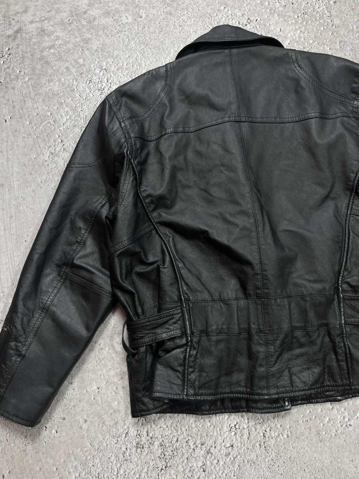 Leather Vintage Black Real Leather Biker Jacket Belted Motorcycle Size US M / EU 48-50 / 2 - 12 Thumbnail