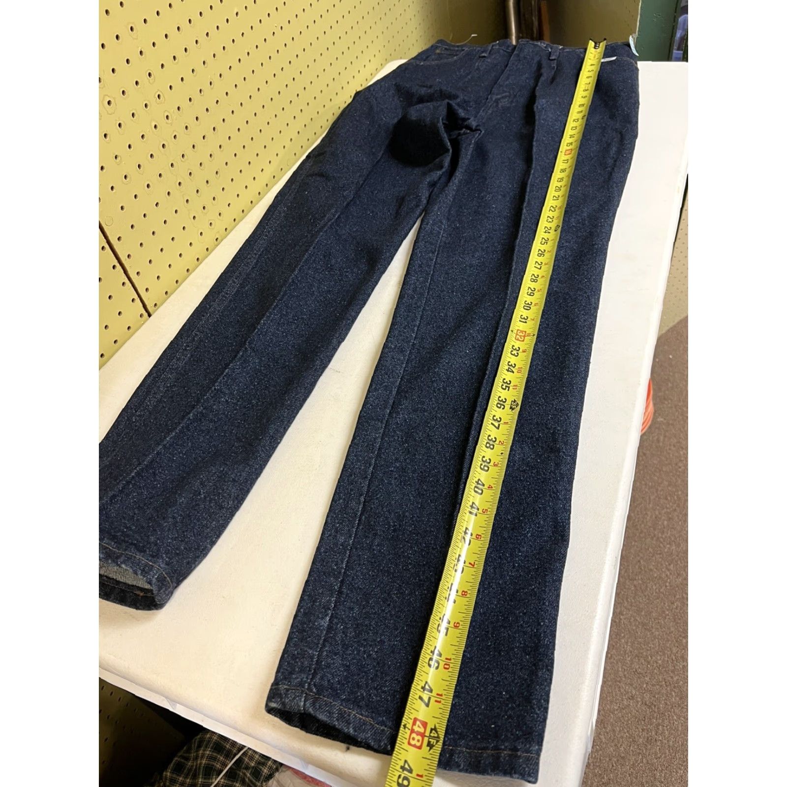 Wrangler VINTAGE Wrangler Riata Dark Wash High Rise Denim Jeans Junior Sz 17 34L Girls Blue 1970s NOS Wrangler Riata High Rise Denim Jeans Size 24" / US 00 / IT 34 - 6 Thumbnail