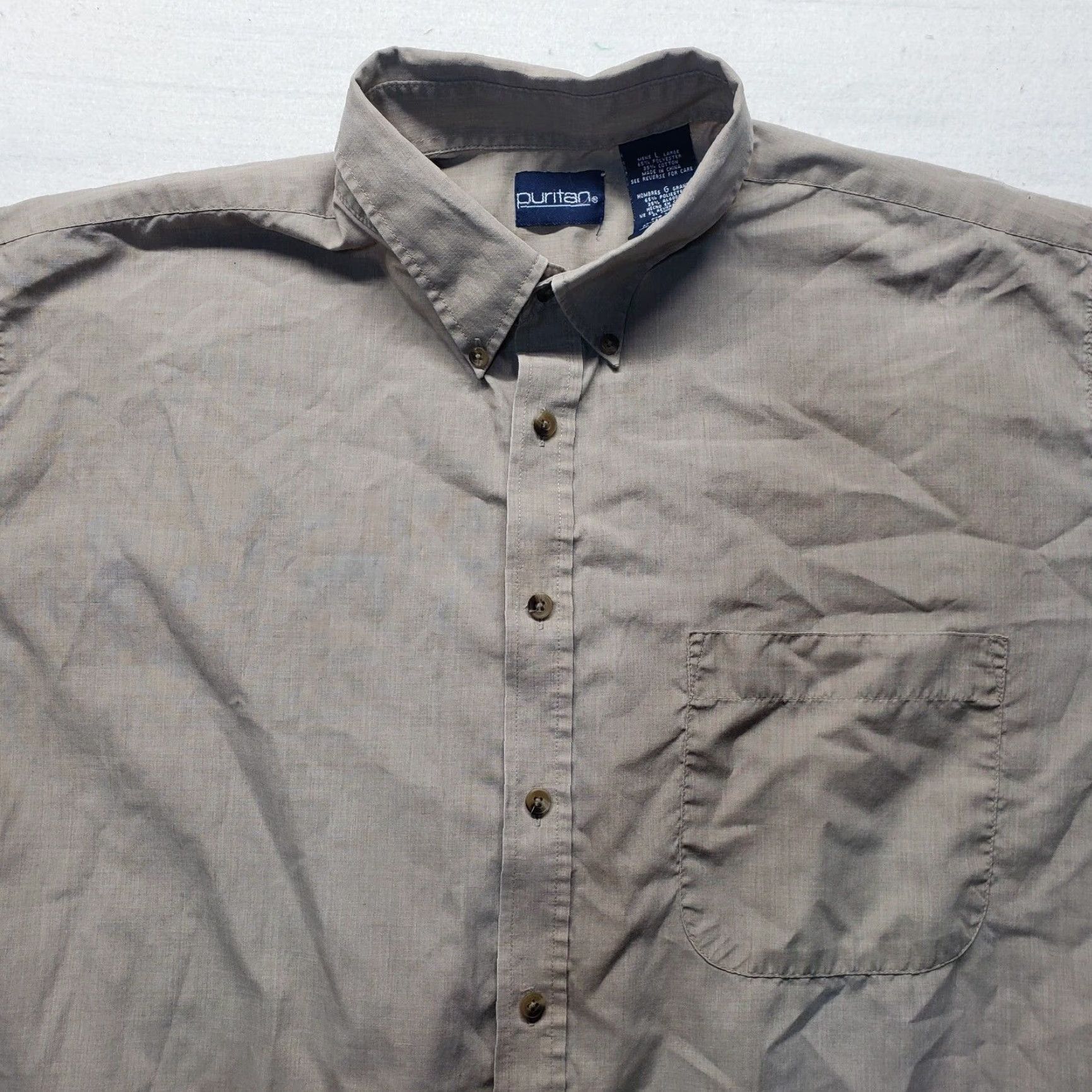 Vintage Puritan Shirt Button-Up Solid Brown Short Sleeve Adult Men Size L Large Size US L / EU 52-54 / 3 - 2 Thumbnail