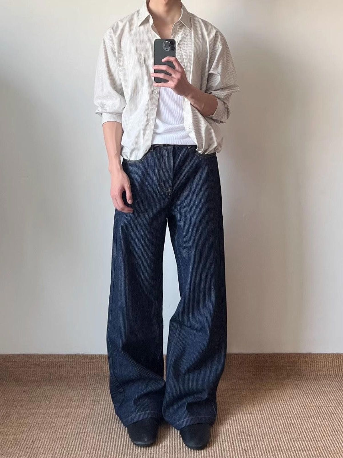 Japanese Brand Baggy Wide Leg Selvedge Raw Denim Jeans Size US 30 / EU 46 - 4 Thumbnail