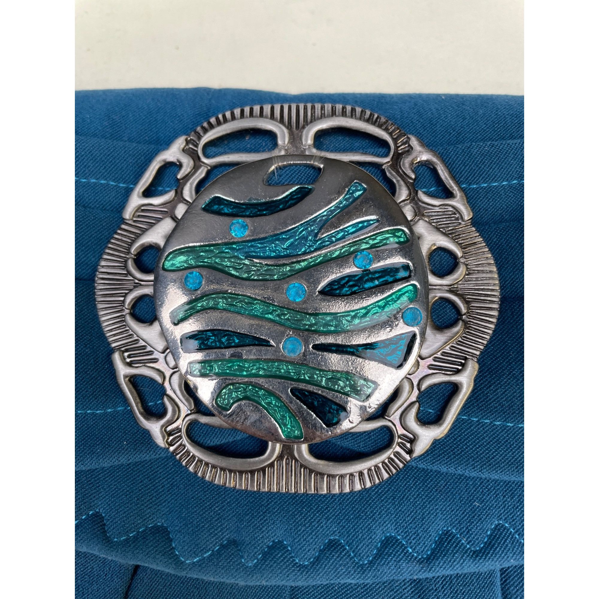 Other Tricia Totes Women's Blue Velvet Clutch with Silver Metal Bu Size ONE SIZE - 3 Thumbnail