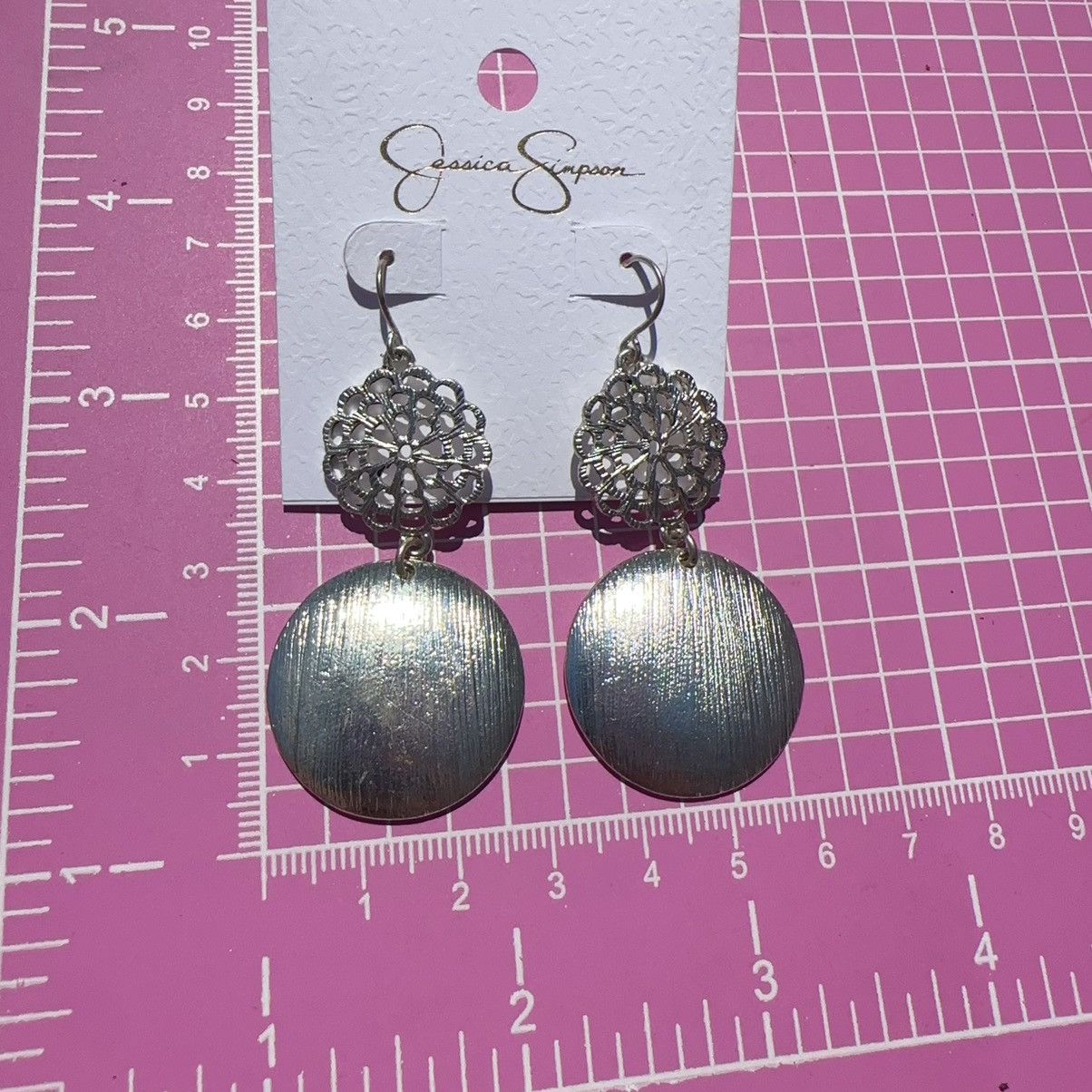 Jessica Simpson Jessica Simpson Earrings silver tone round flower drops Size ONE SIZE - 3 Thumbnail